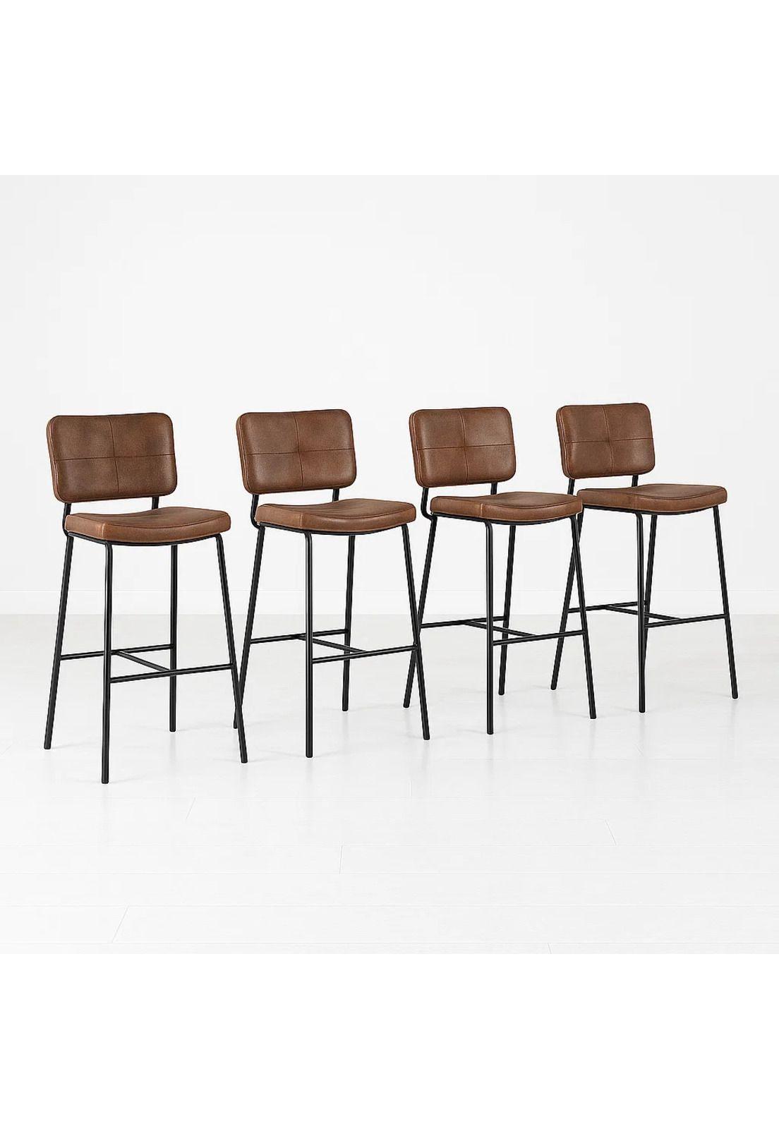 Pack de 4 Taburetes Altos Bronx Café Vintage con Patas Metálicas Negras-0