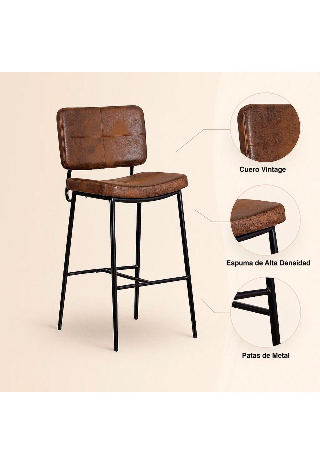 Pack de 4 Taburetes Altos Bronx Café Vintage con Patas Metálicas Negras-4