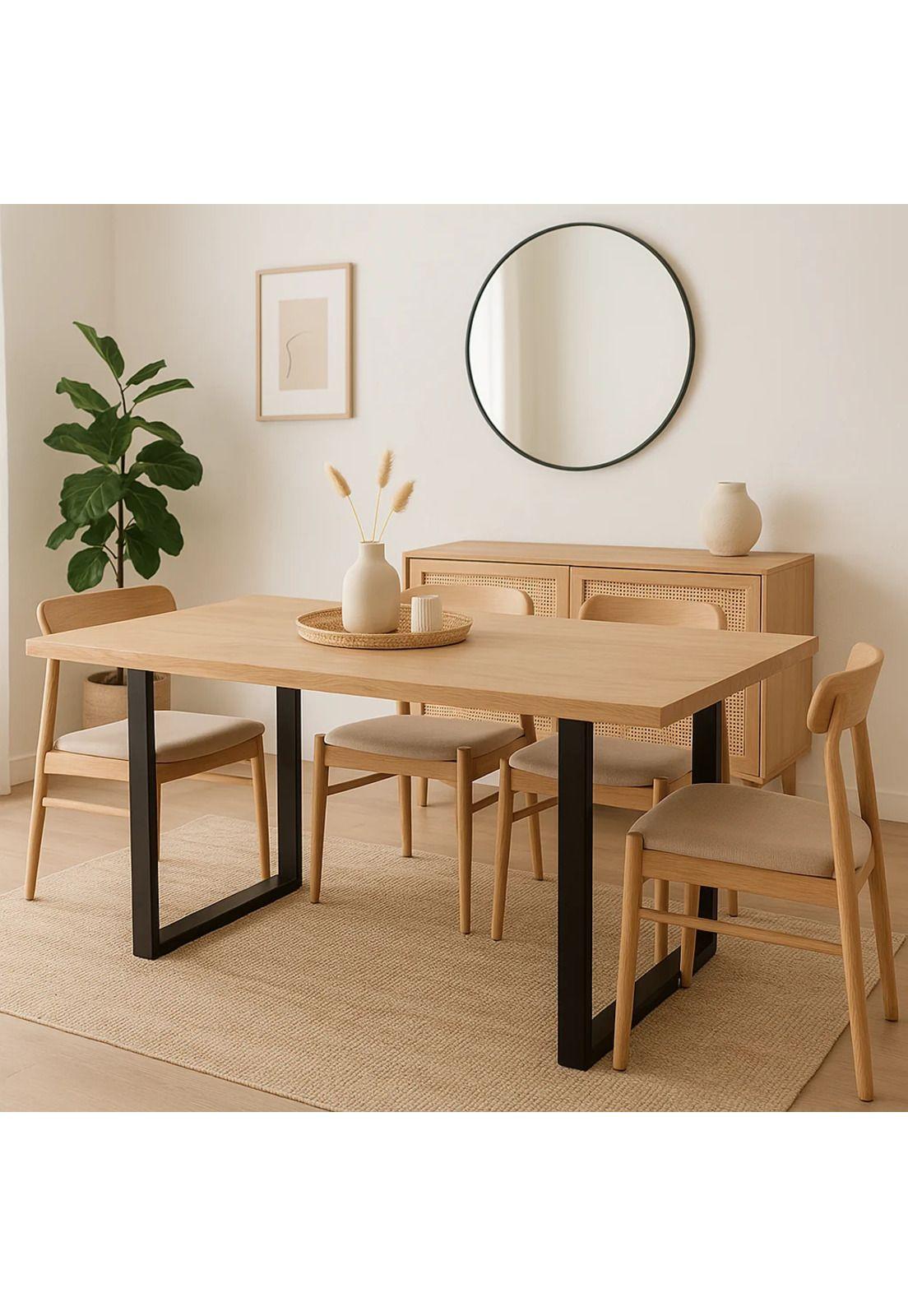 Mesa de Comedor Estilo Industrial 160x90 Madera Clara-2