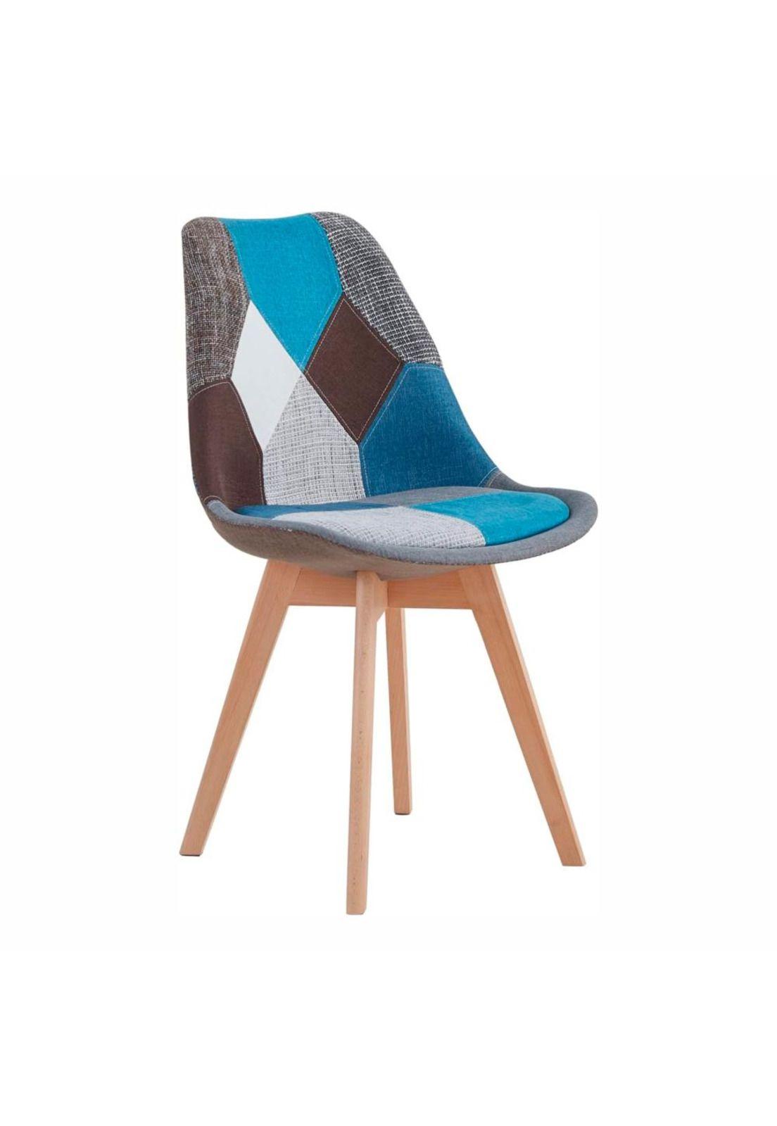 Silla Tulip Patchowork Acolchada Tela Wood - Celeste-0
