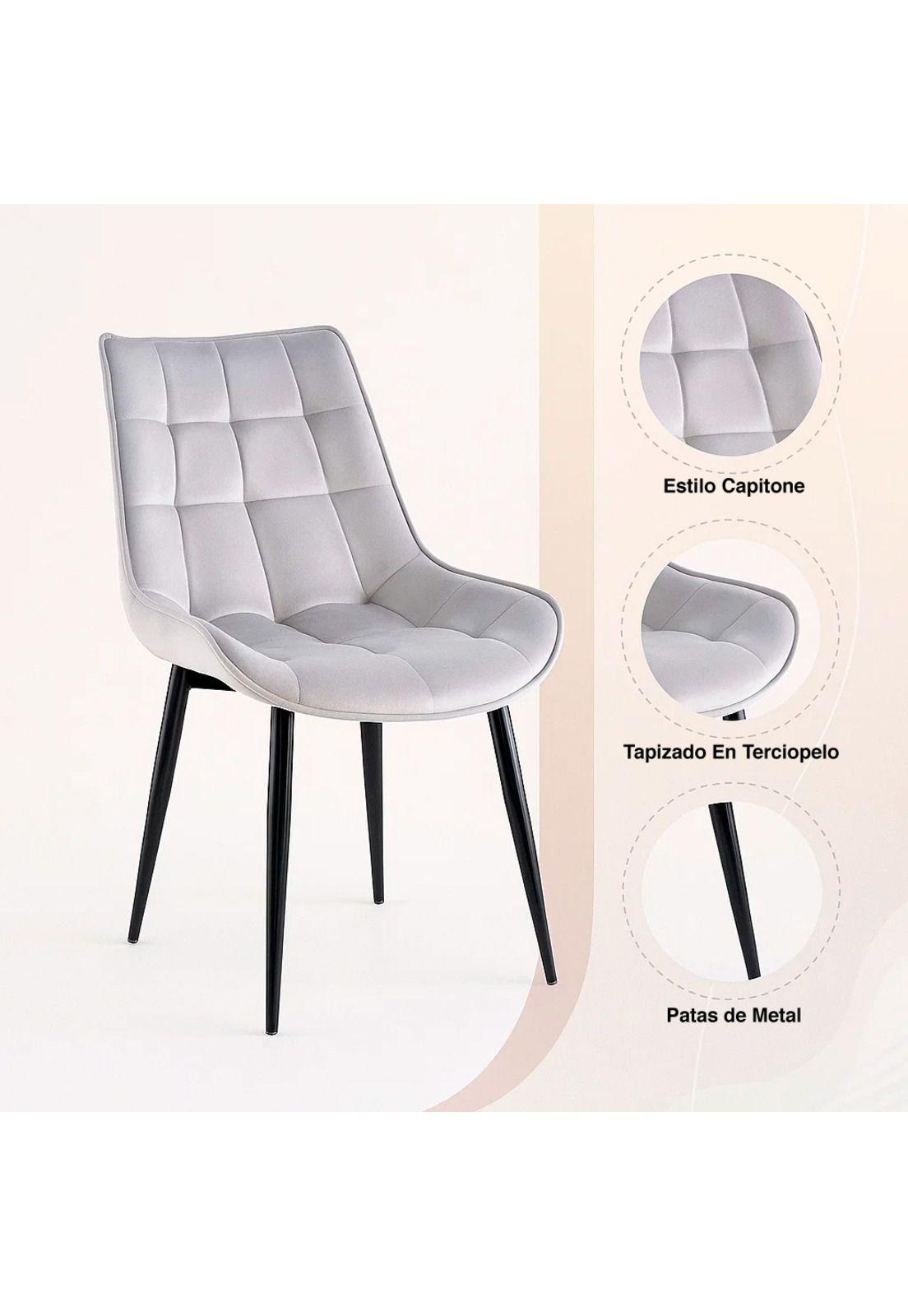 Pack de 2 Sillas de Comedor Macron Acolchada Terciopelo - Gris-4