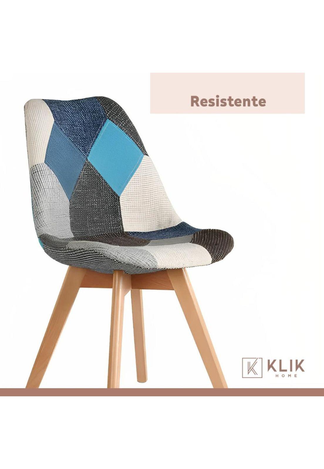Pack de 4 Sillas Eames Patchwork Acolchada Tela Wood - Celeste-6