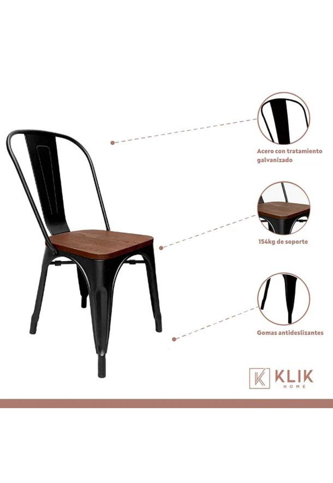 Comedor Industrial 160x90 Oscura + 6 Sillas Tolix Negras con Asiento de Madera Oscura Walnut-3