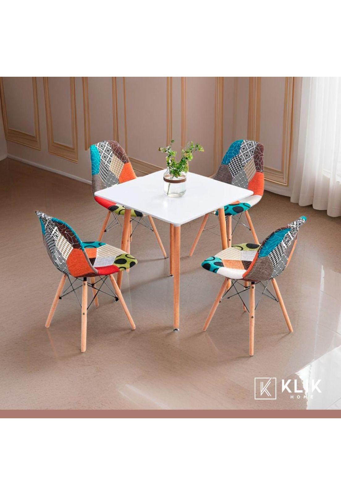 Comedor Mesa Cuadrada Blanca + 4 Sillas Patchwork Tradiciona-7