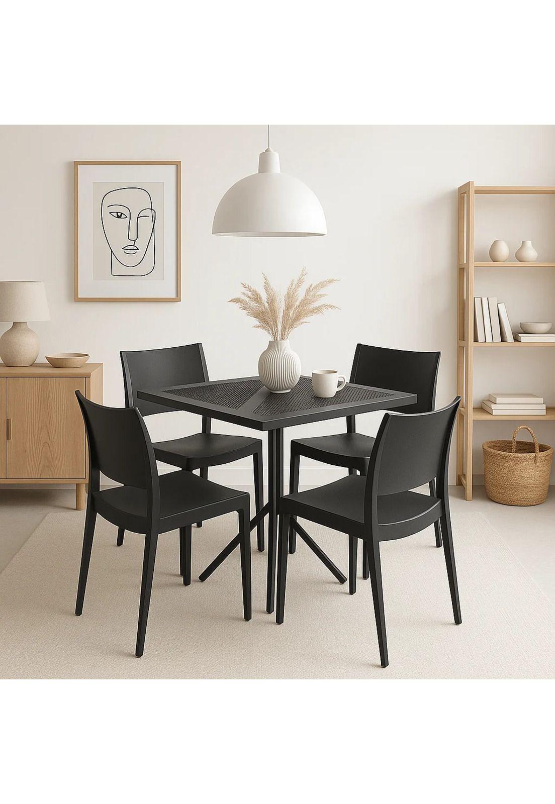 Mesa restaurant 80x80 Polipropileno + 4 Sillas de Restaurante - Negra-2