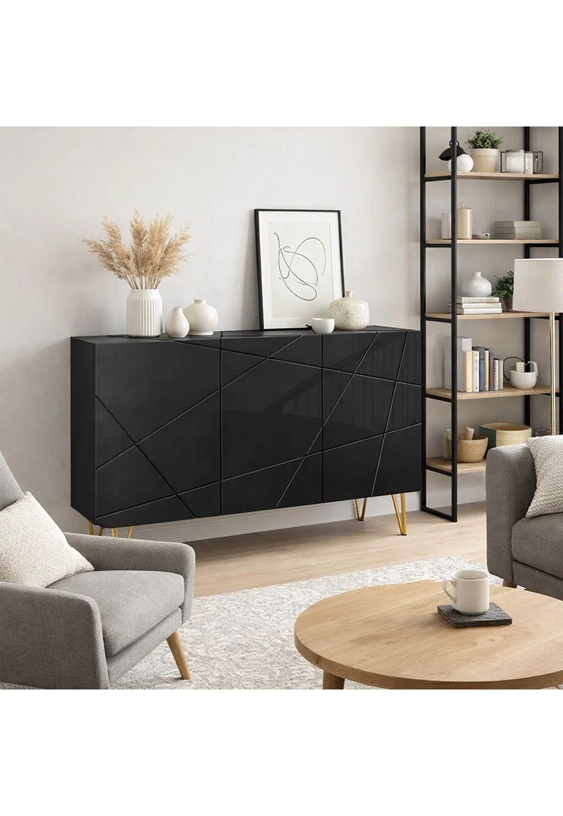 Buffet Moderno LuxLine Negro con Patas Doradas-2