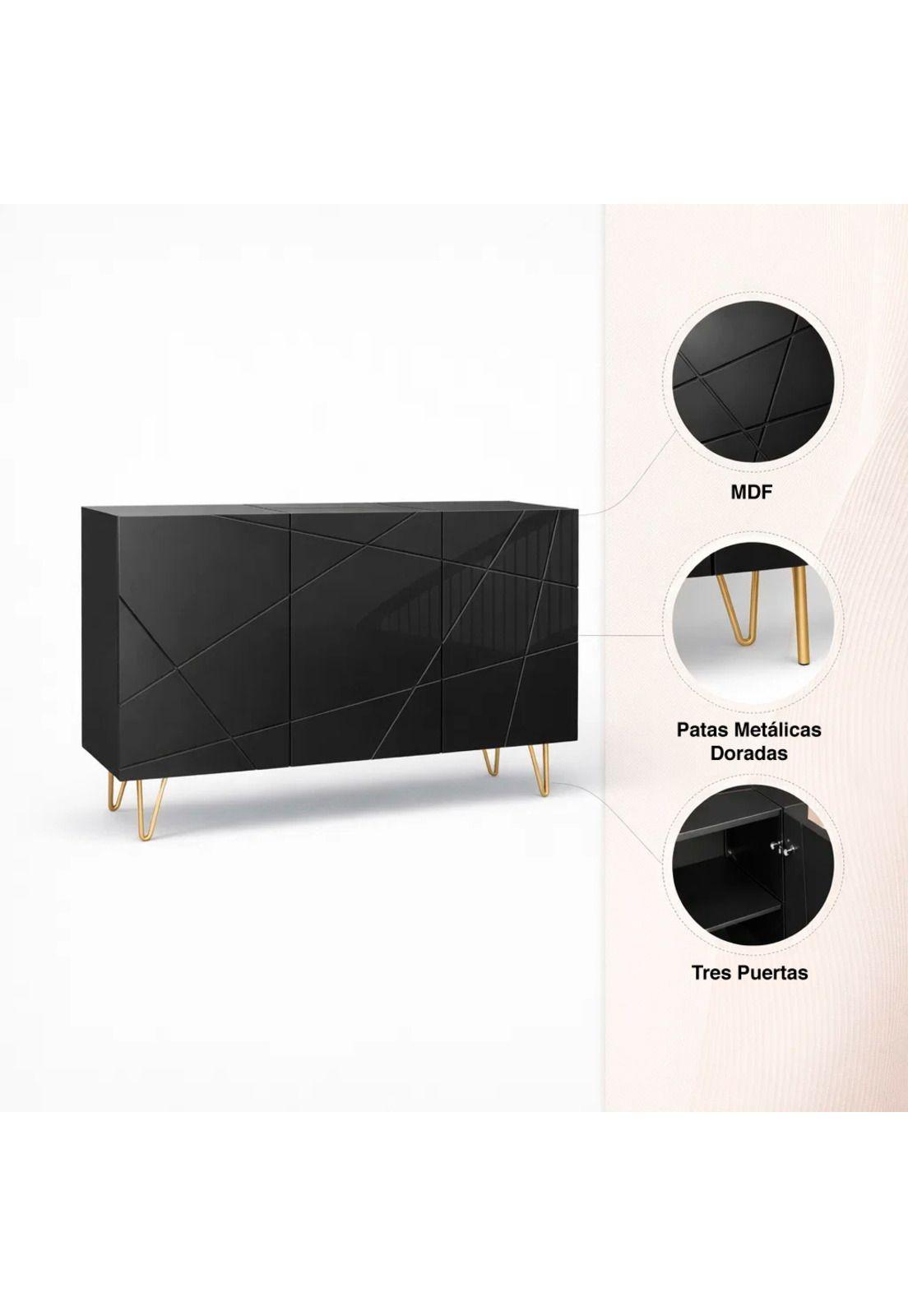 Buffet Moderno LuxLine Negro con Patas Doradas-4