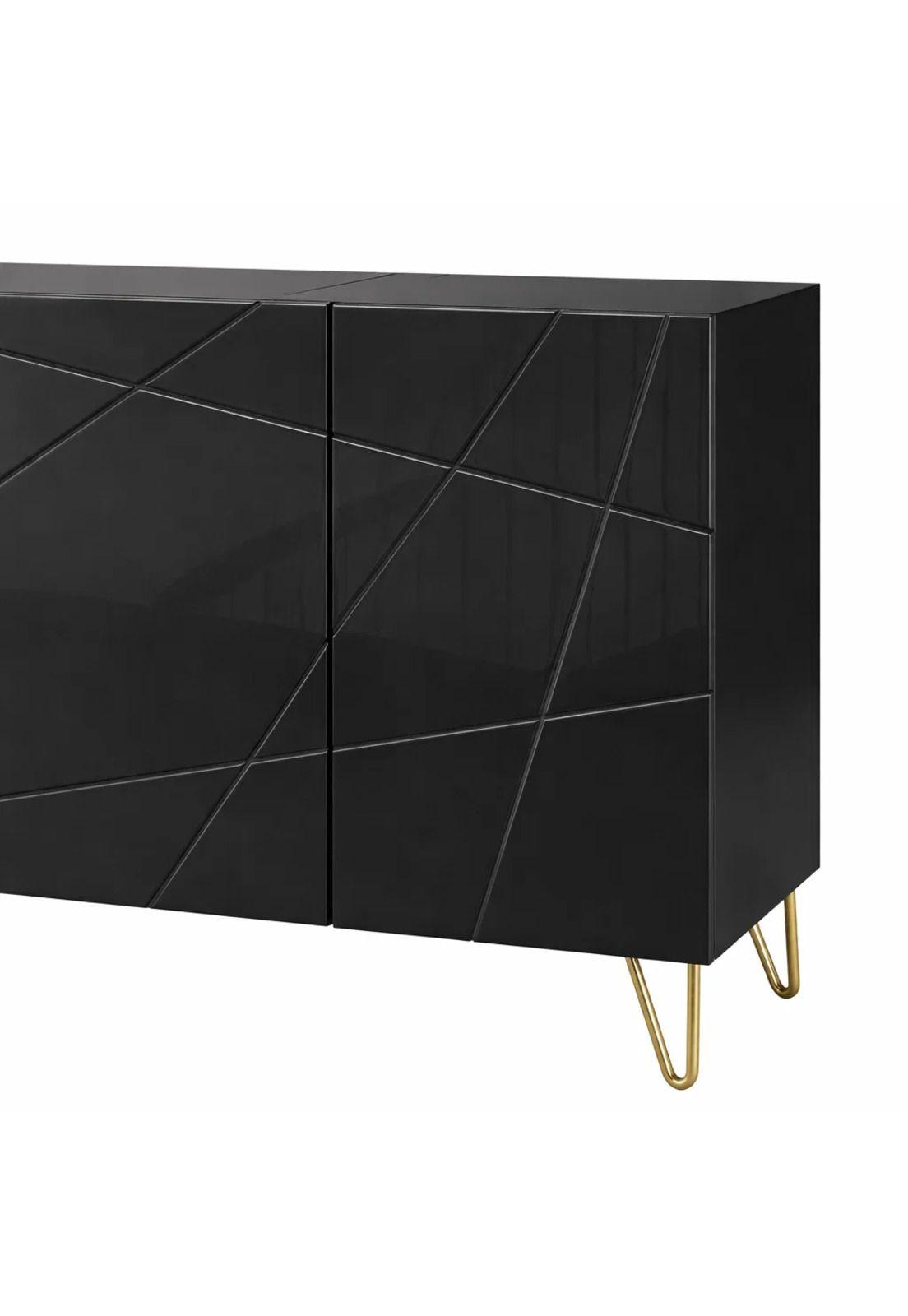 Buffet Moderno LuxLine Negro con Patas Doradas-5