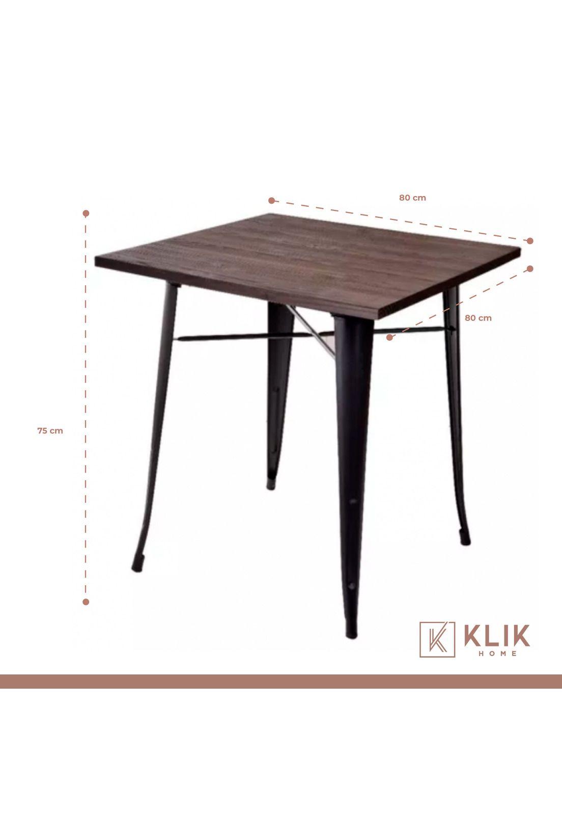 Mesa Tolix restaurant cuadrada negra 80x80 con cubierta de Madera Oscura Walnut-3