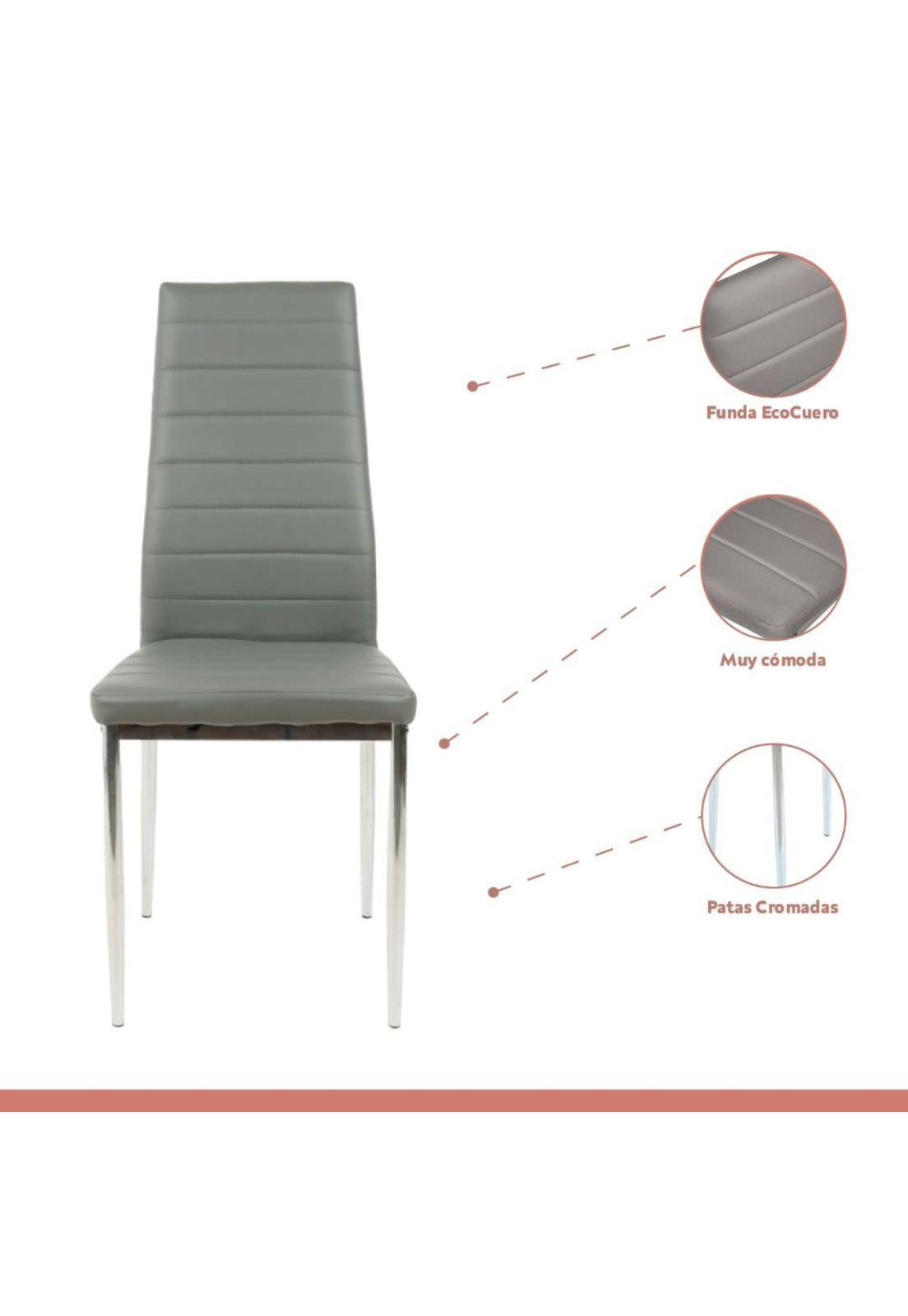 Pack de 4 Sillas Dining Liana con patas cromadas - Gris-2