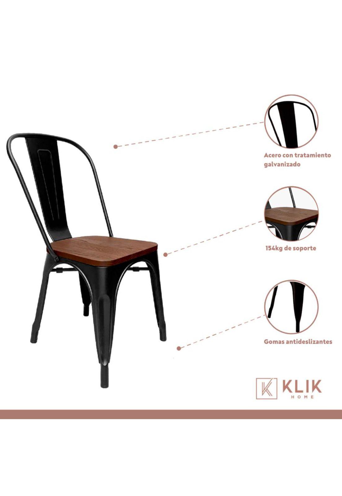 Comedor Color Madera y Metal Cross 140x90 + 6 sillas Tolix con asiento de madera Oscura - Negras-3