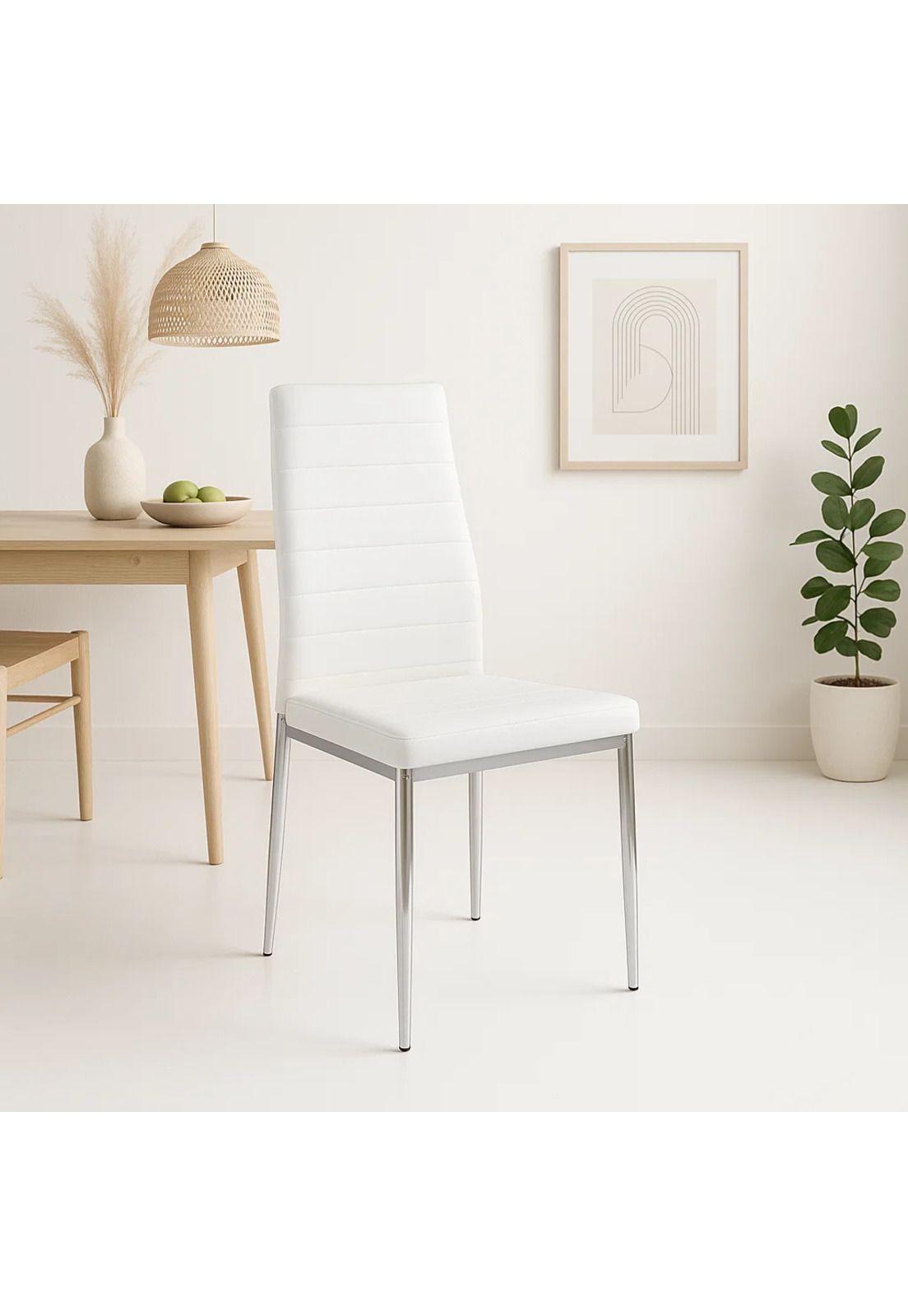 Silla Dining Acolchada Liana con patas cromadas - Blanca-1