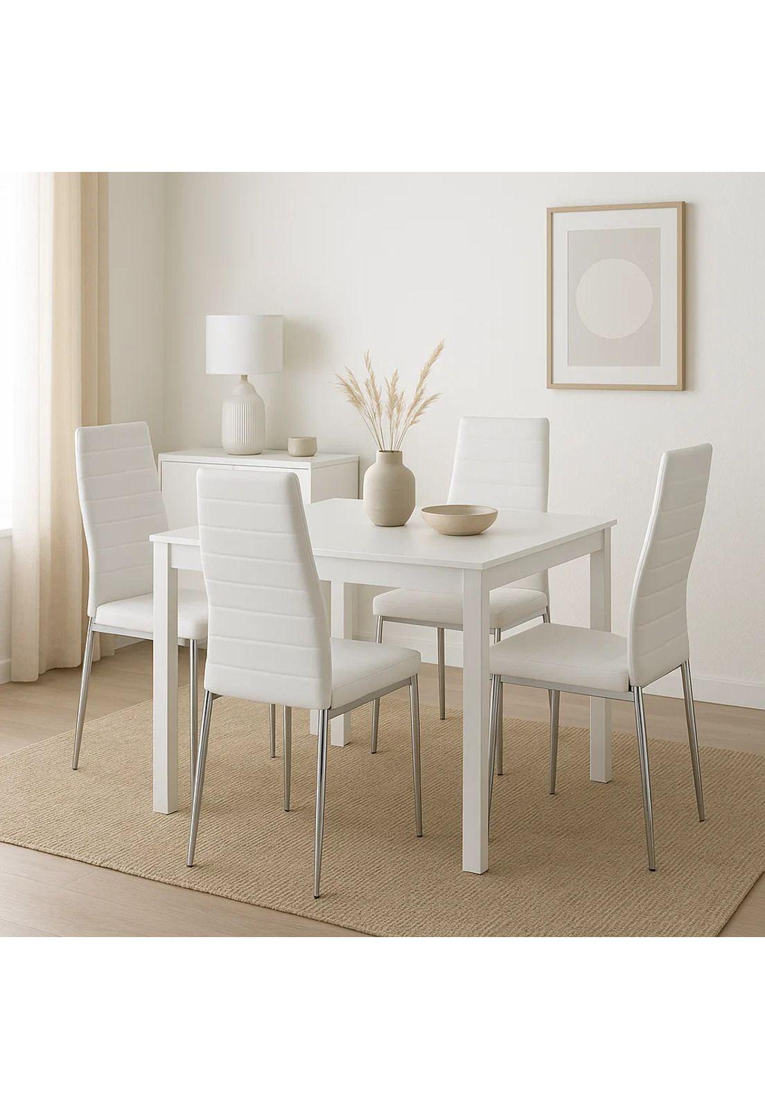 Silla Dining Acolchada Liana con patas cromadas - Blanca-2