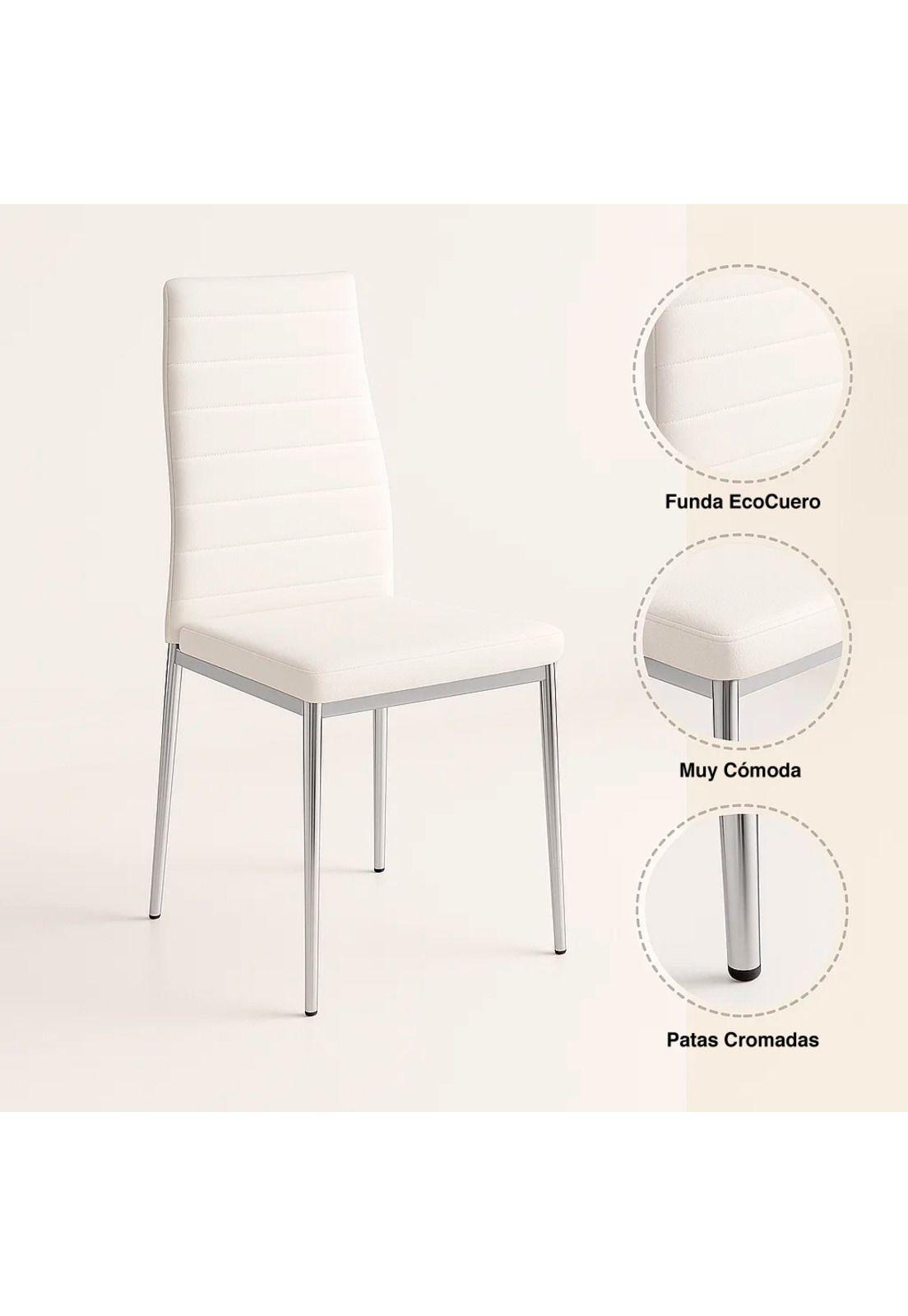 Silla Dining Acolchada Liana con patas cromadas - Blanca-4