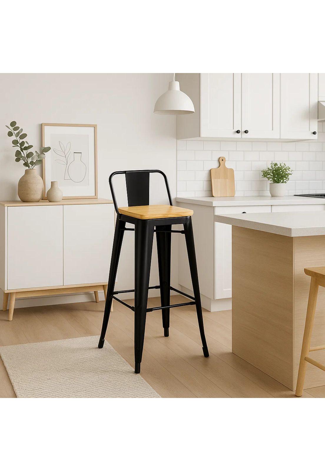 Pack de 2 Taburetes Tolix Con Asiento De Madera Clara - Negros-2