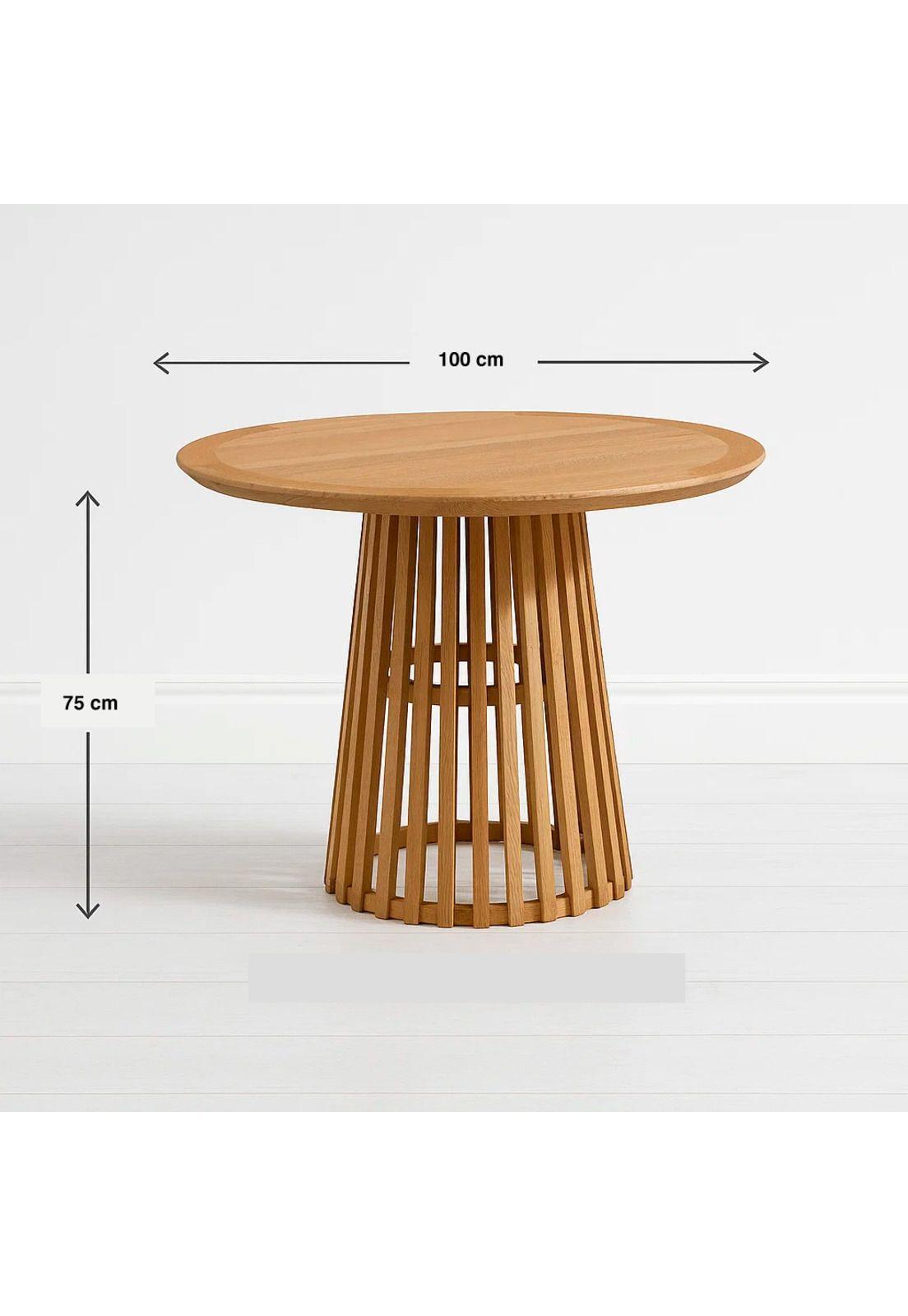 Mesa Redonda de 100 cm Madera Natural con Base Estilo Rejilla-3