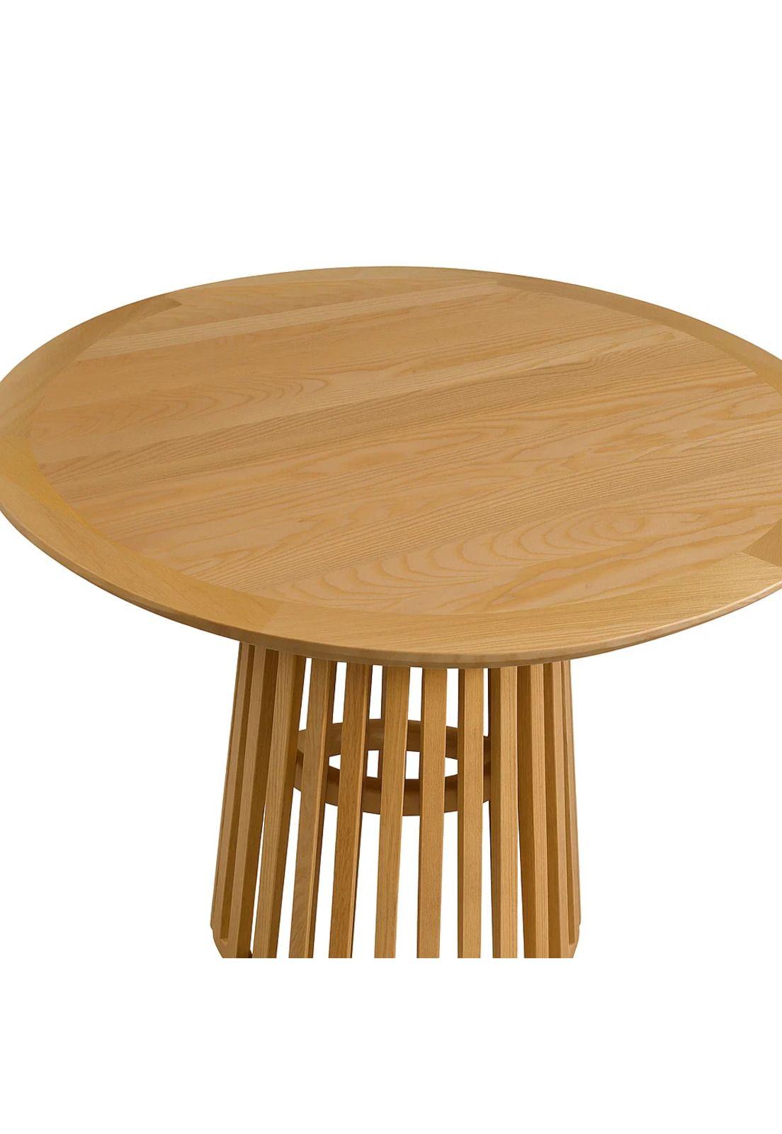 Mesa Redonda de 100 cm Madera Natural con Base Estilo Rejilla-5