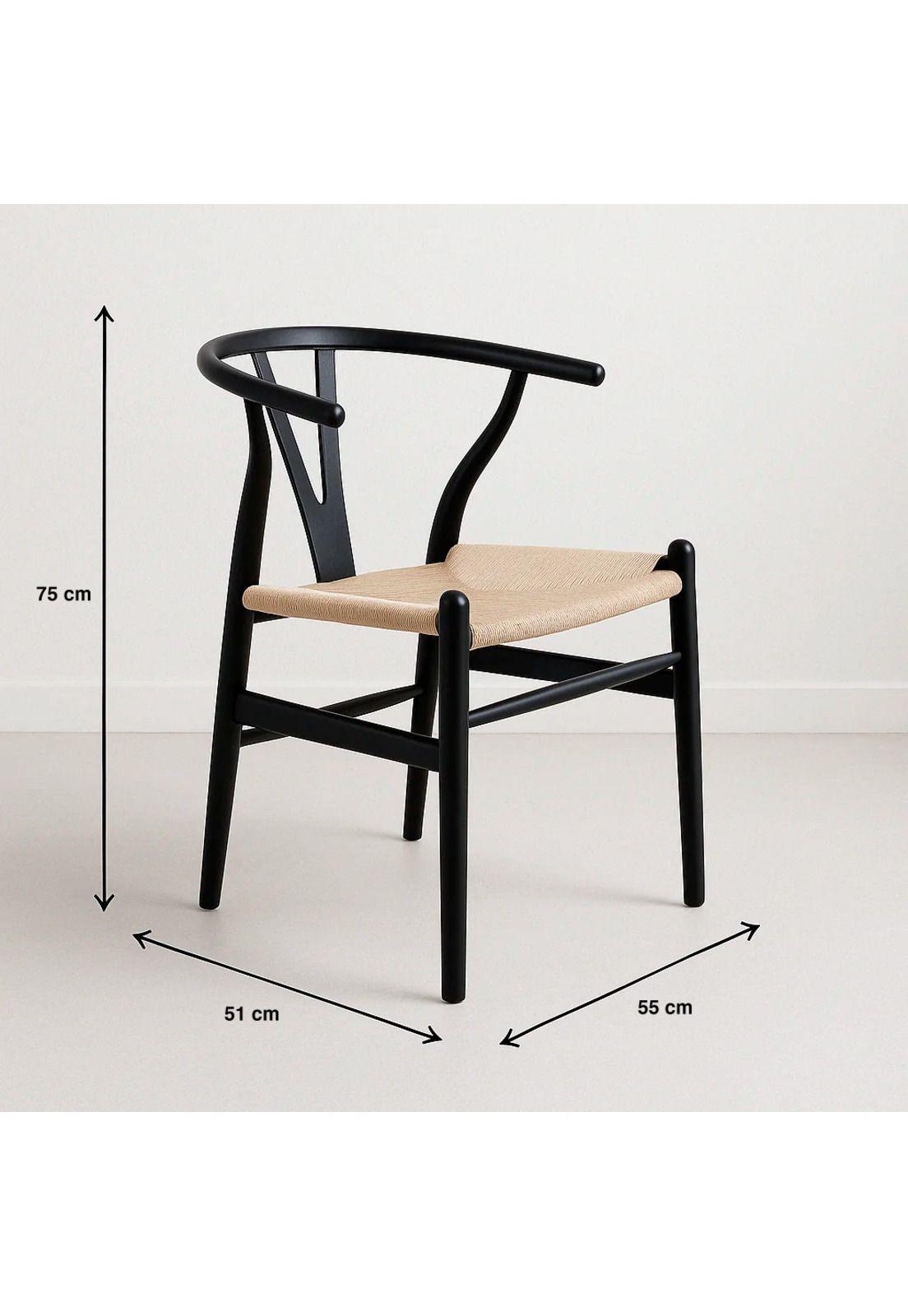 Silla Wishbone Madera Negra y Asiento Claro-3