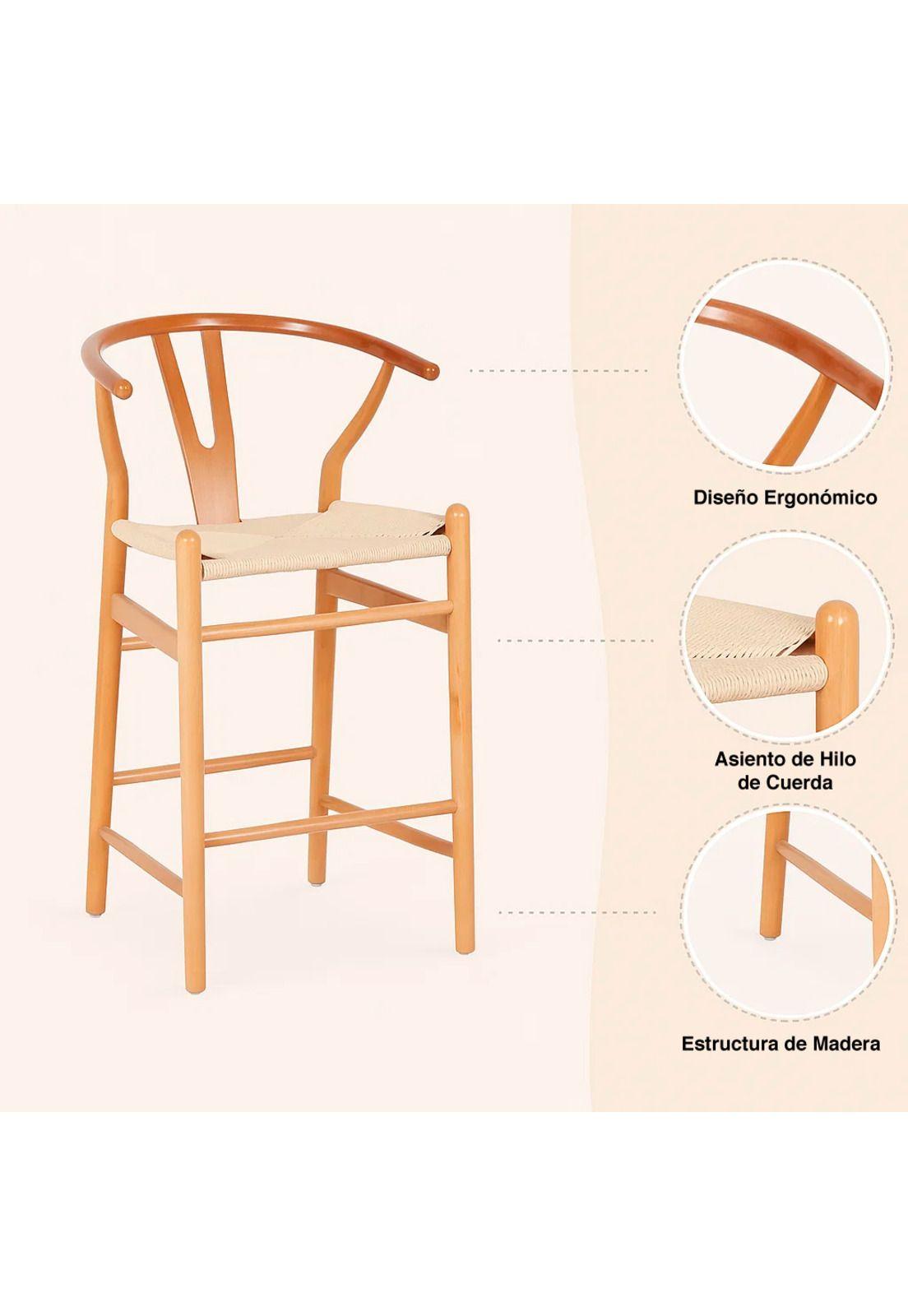 Pack de 2 Taburetes Wishbone Madera y Hilo de Cuerda - Natural-4