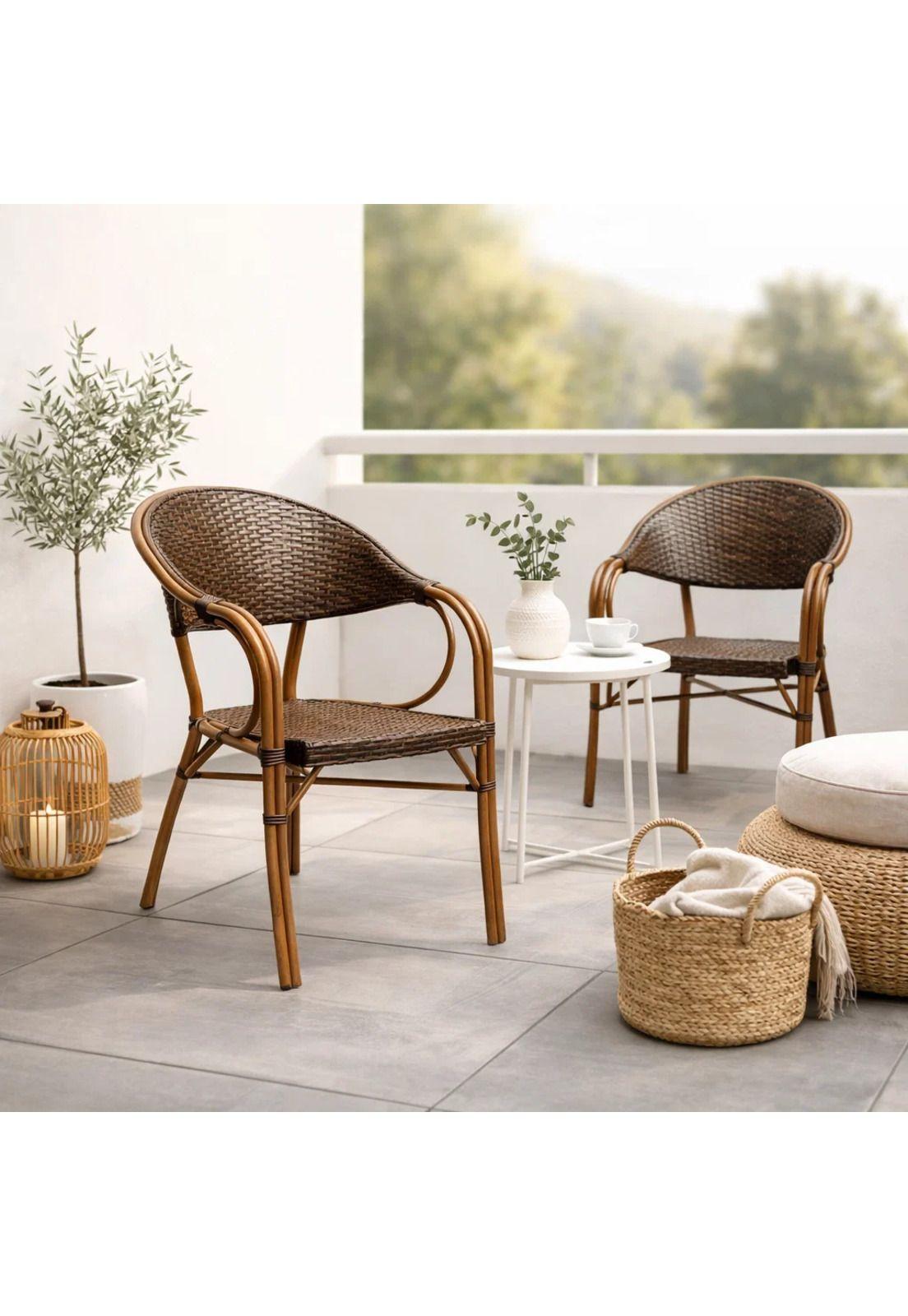 Silla Bistro Parisina Rattan con  reposabrazos Jolie  - Café Oscuro-2
