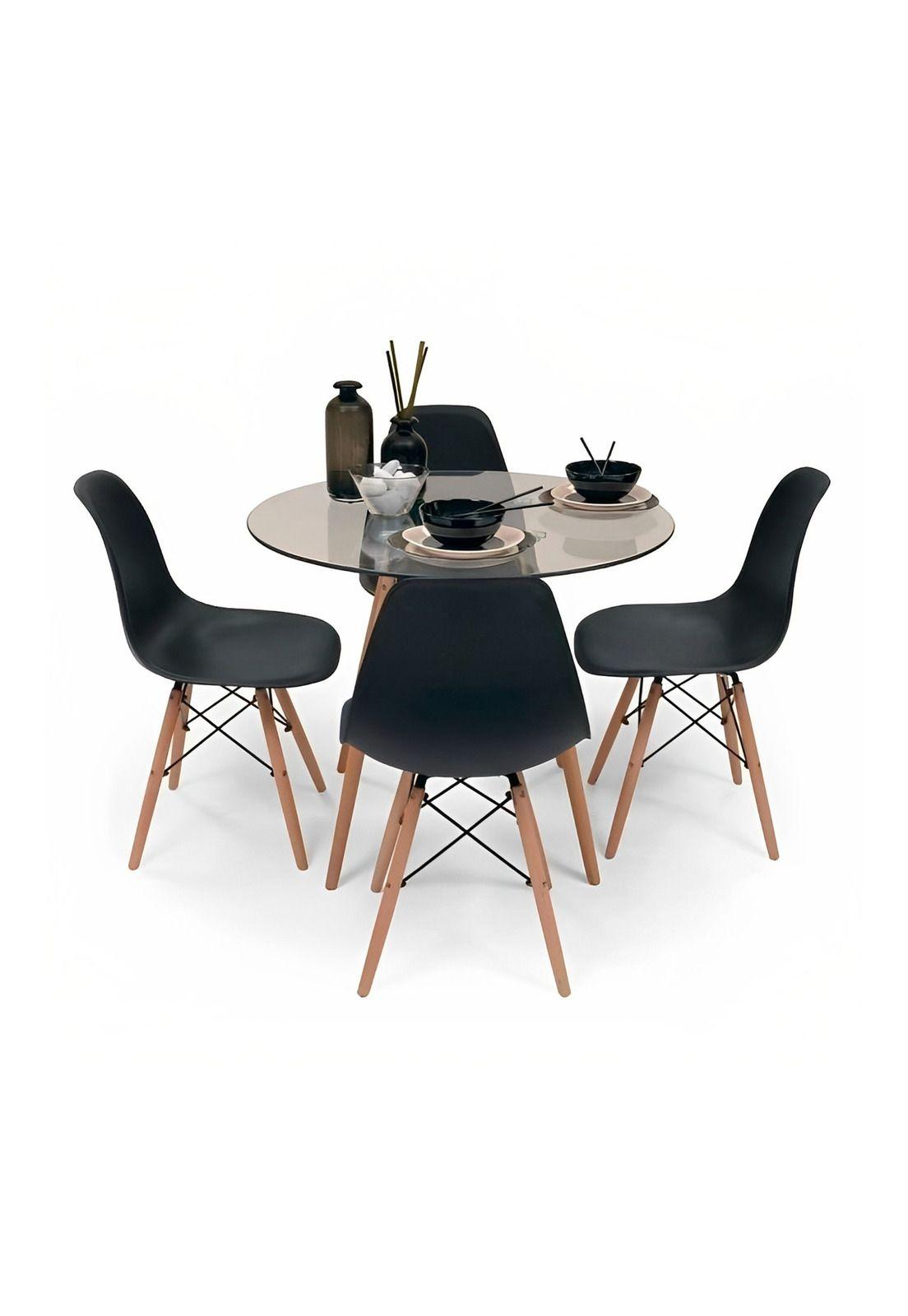Comedor Mesa Eames Vidrio 80cm + 4 Sillas Eames Negras-0