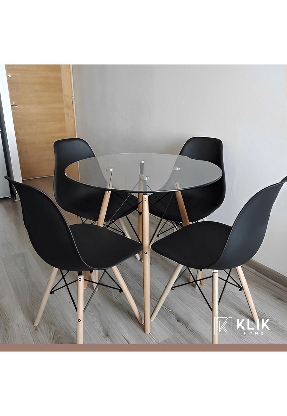 Comedor Mesa Eames Vidrio 80cm + 4 Sillas Eames Negras-7