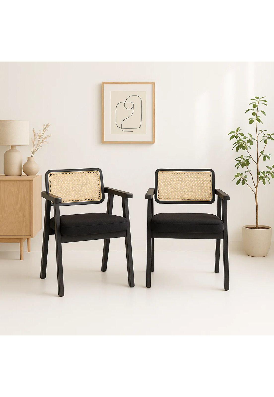 Pack de 2 Sitiales Acolchado Chandigarh Butaca Rattan - Negro-2