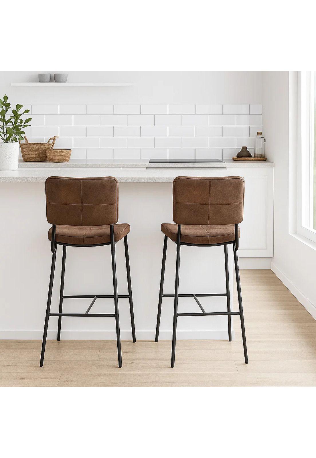 Pack de 2 Taburetes Alto Bronx Café Vintage con Patas Metálicas Negras-2