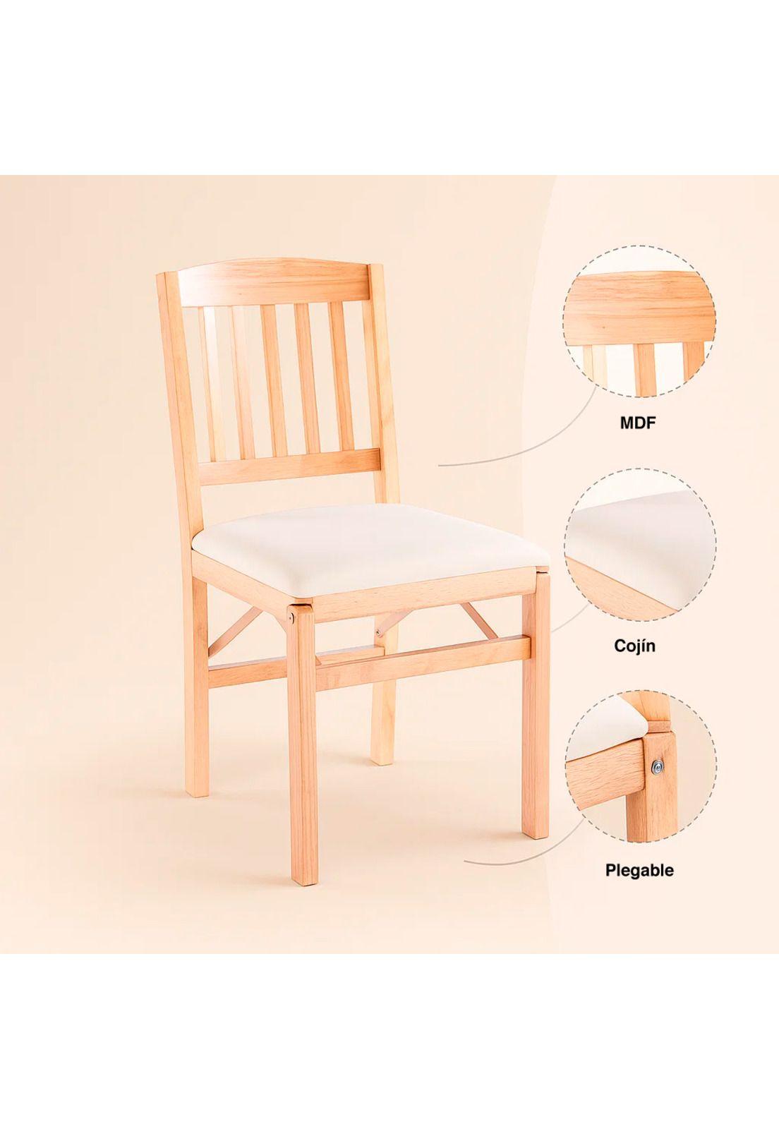Silla Moderna Plegable de Madera Clara con Tapizado Neutro-4