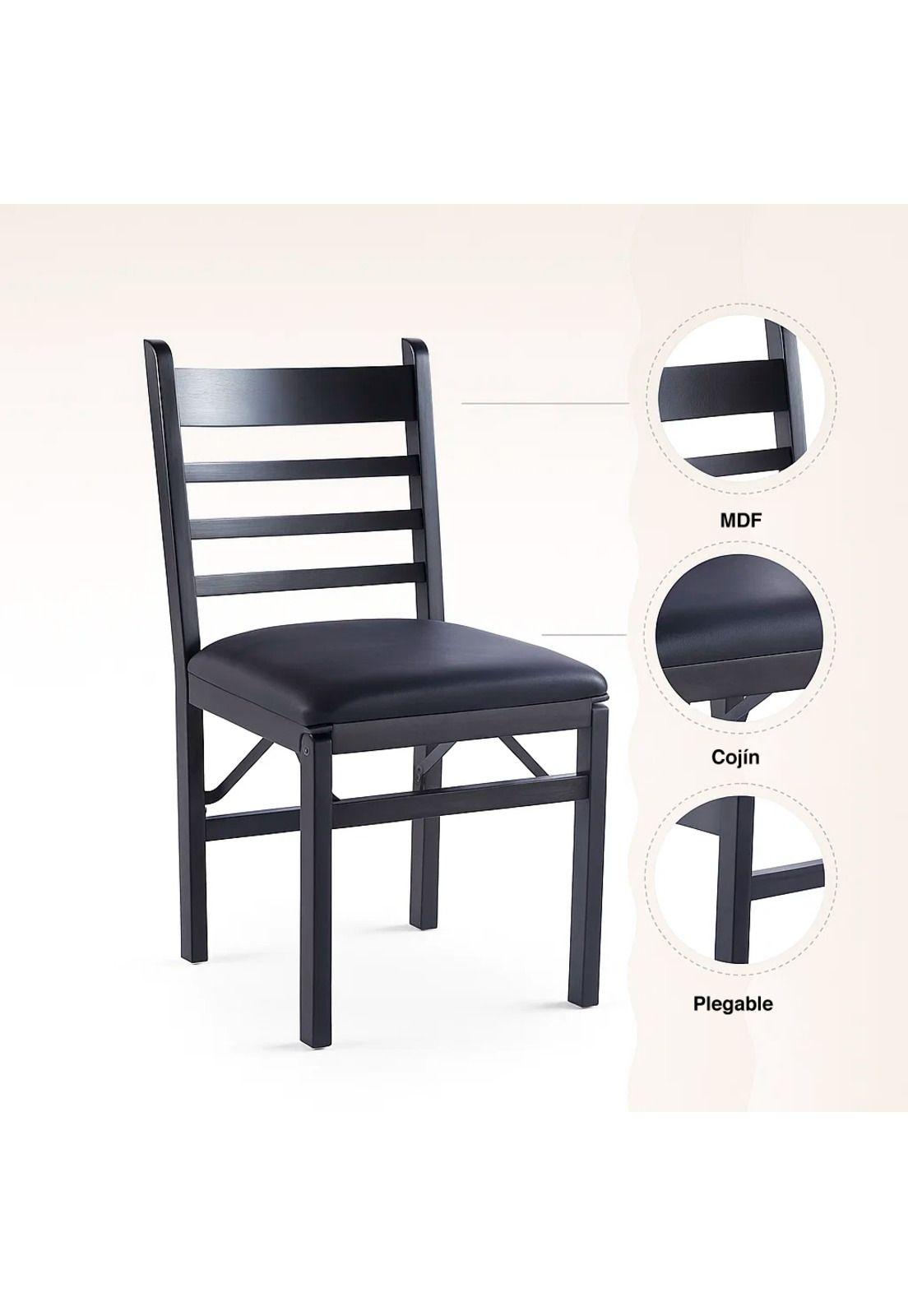 Pack de 2 Sillas Industrial Plegable con Marco Negro y Tapizado Sintético-4