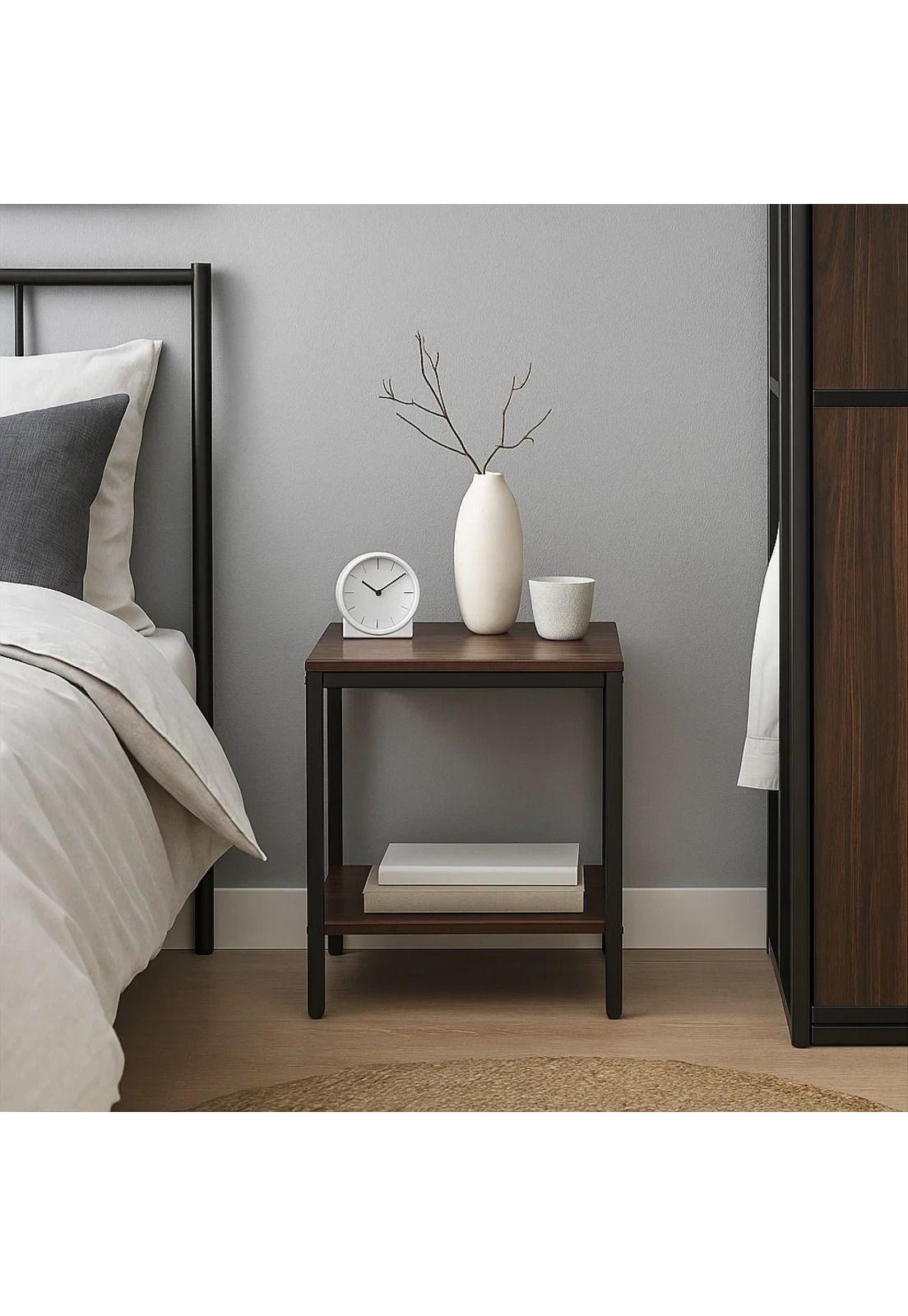 Velador Mesa Auxiliar Lateral de 2 Niveles 40x50 - Madera Oscura Walnut-2