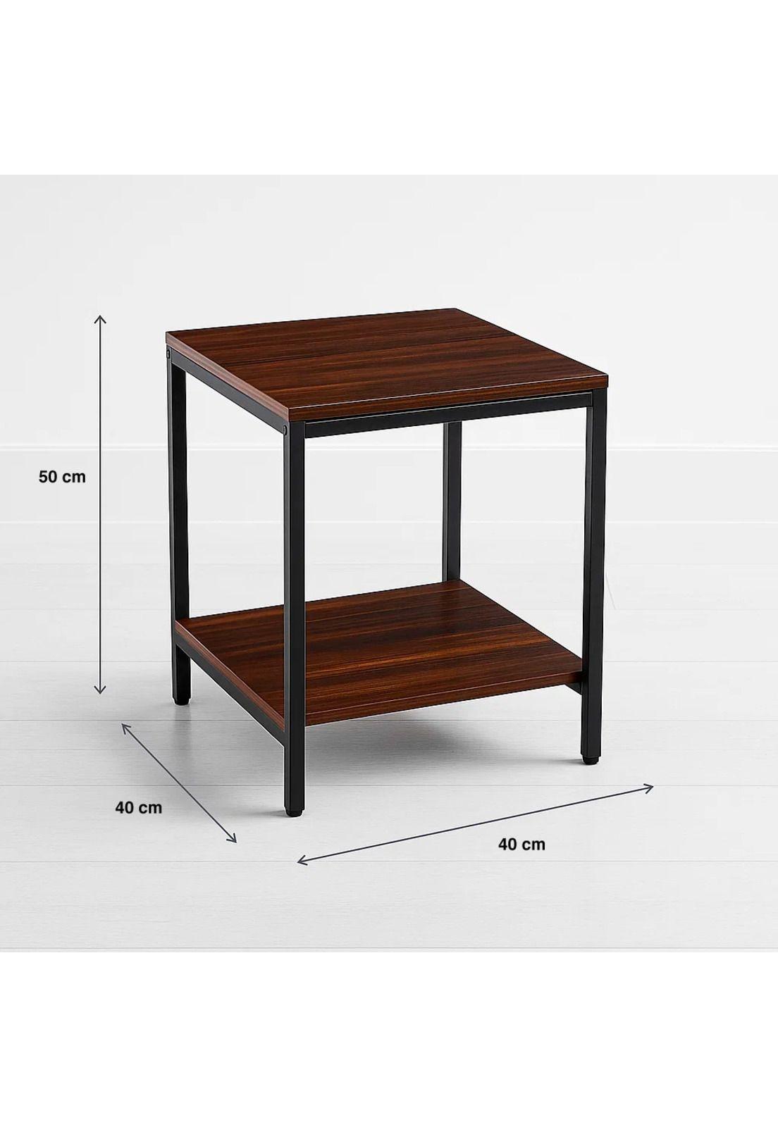 Velador Mesa Auxiliar Lateral de 2 Niveles 40x50 - Madera Oscura Walnut-3