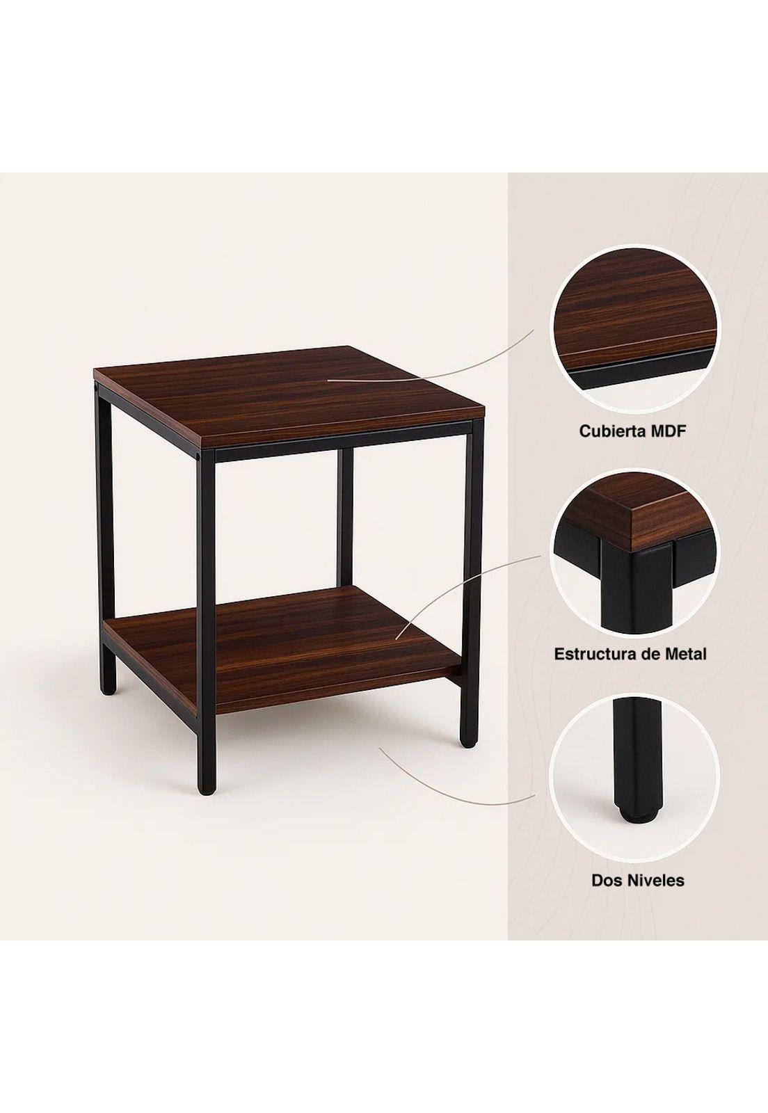 Velador Mesa Auxiliar Lateral de 2 Niveles 40x50 - Madera Oscura Walnut-4