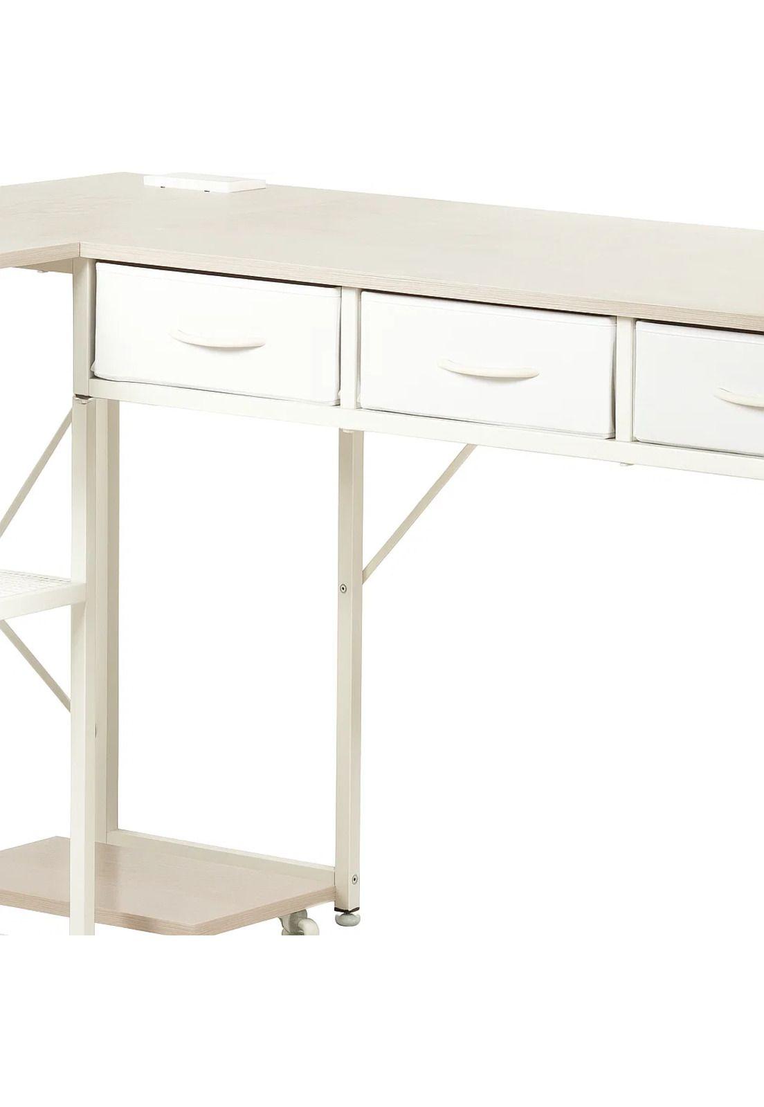 Escritorio Prisma en L con Estación de Carga Integrada (2 Enchufes + 2 USB) - Blanco-5