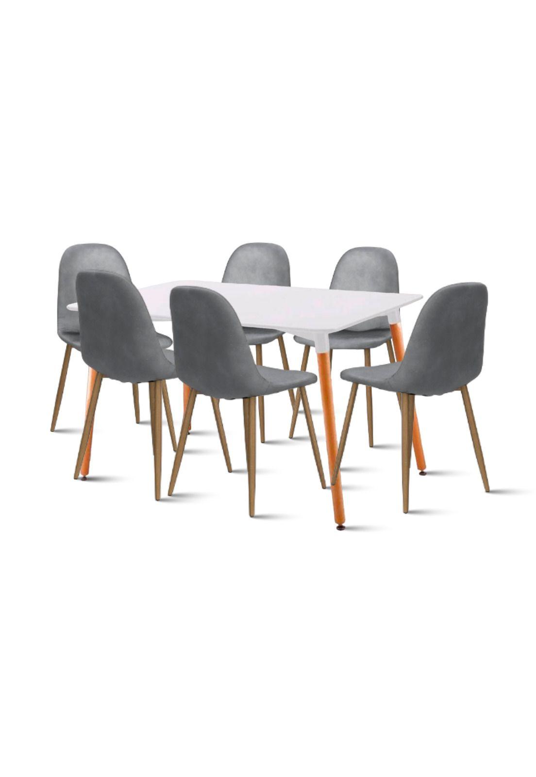 Comedor Rectangular Blanca 120x80 cms + 6 Sillas Spoon Velvet - Gris-0