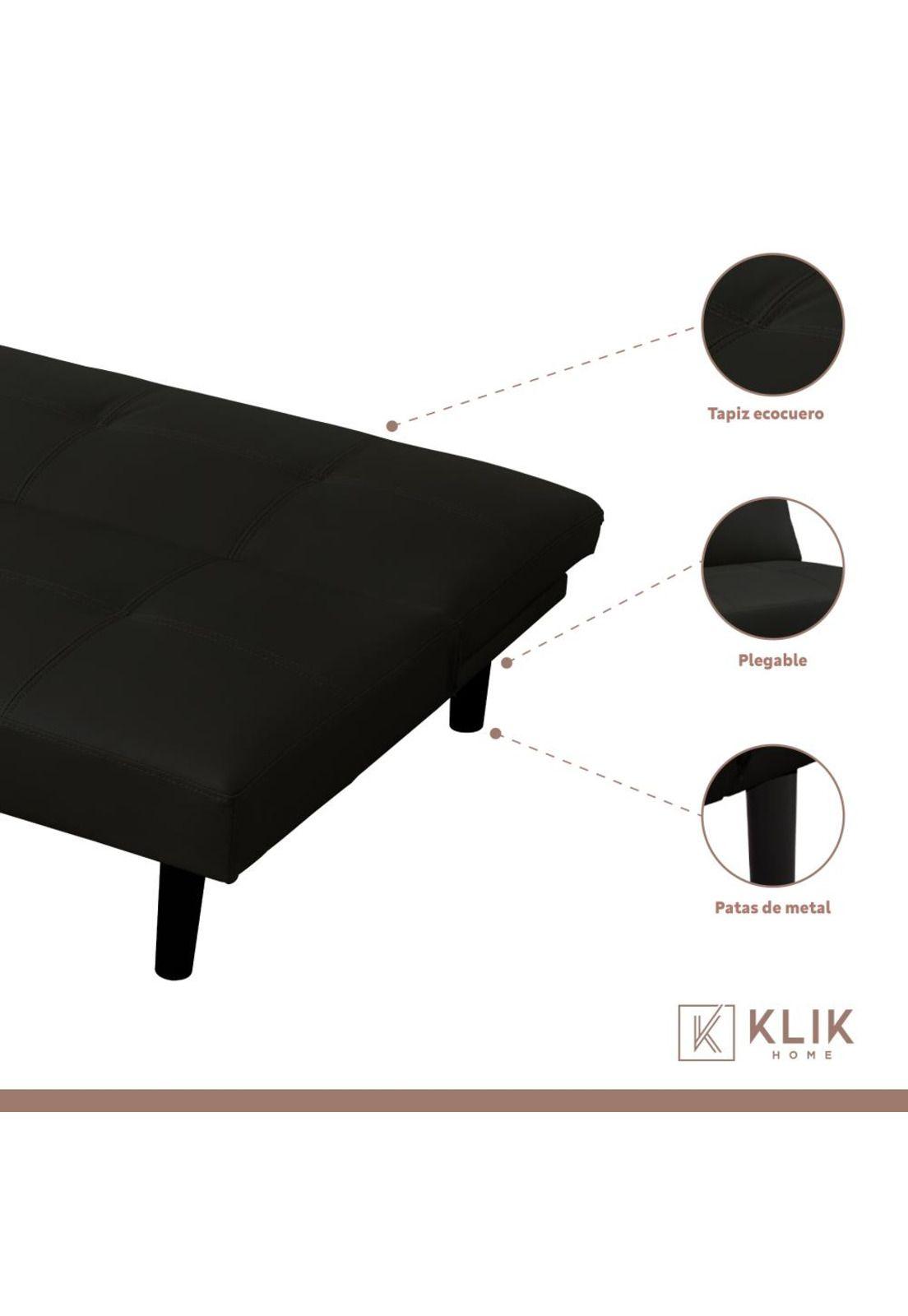 Futón Sofá Cama 2 cuerpos Sofía - Ecocuero Negro-2