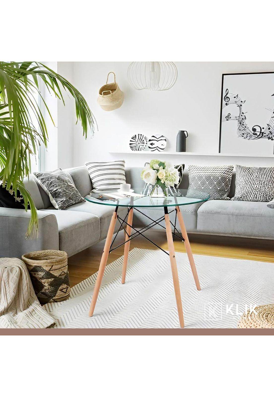 Comedor Mesa Eames Redonda vidrio 80cm + 4 Sillas Windsor Blancas-7
