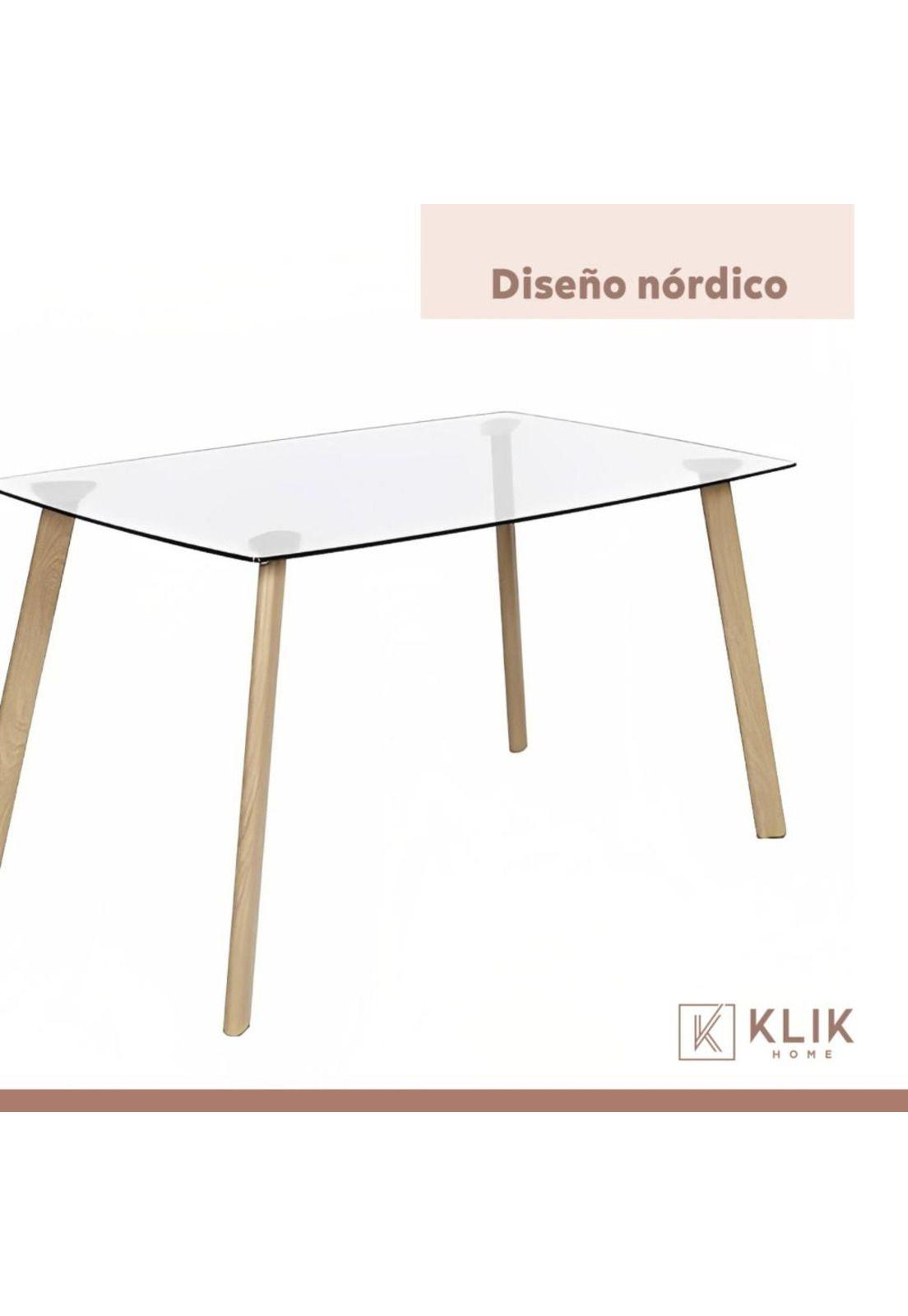 Comedor mesa de vidrio nórdica 140x90 cm + 6 sillas Crossback Madera-6