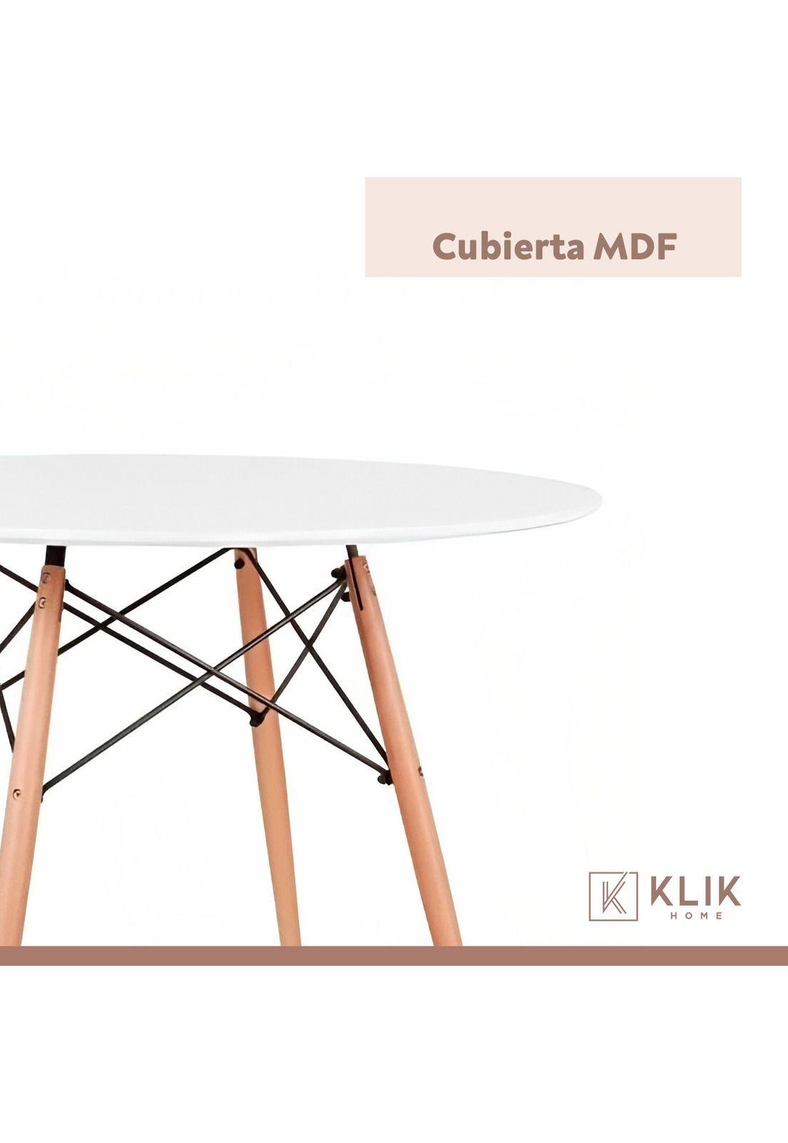 Comedor Mesa Redonda Blanca 100cm + 4 Sillas Eames Patchwork Tela Wood Celeste-6