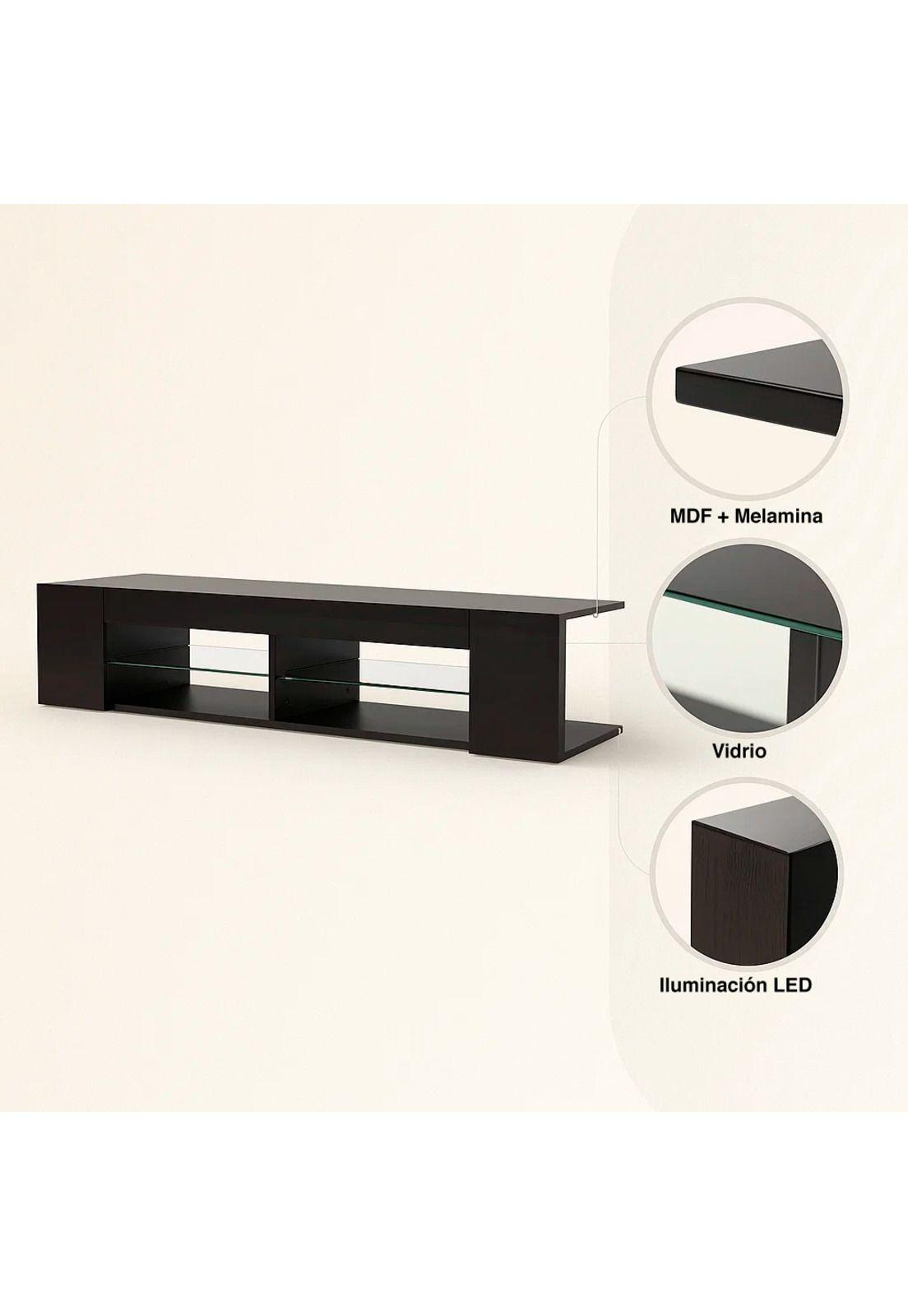 Mueble de TV Moderno Negro con Luces LED y Compartimentos-4