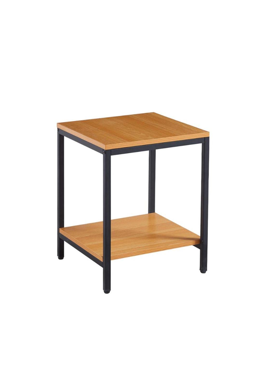 Velador Mesa Auxiliar Lateral de 2 Niveles - Madera Clara-0