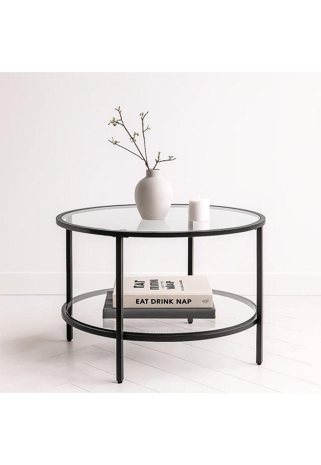 Mesa de Centro Orbe con Vidrio y Metal Negro-1
