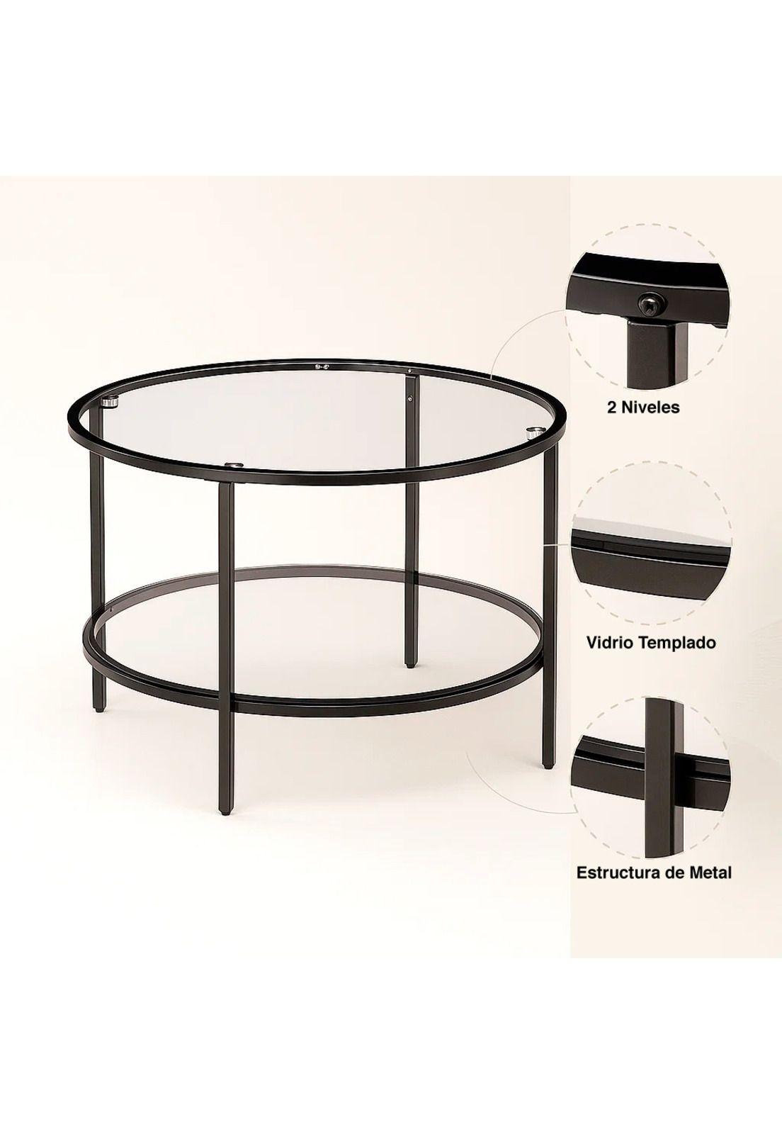 Mesa de Centro Orbe con Vidrio y Metal Negro-4