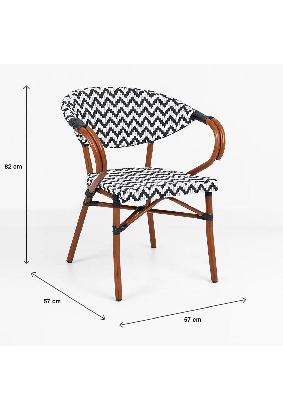 Silla Bistro Parisina Rattan con reposabrazos - Blanca con negro-3