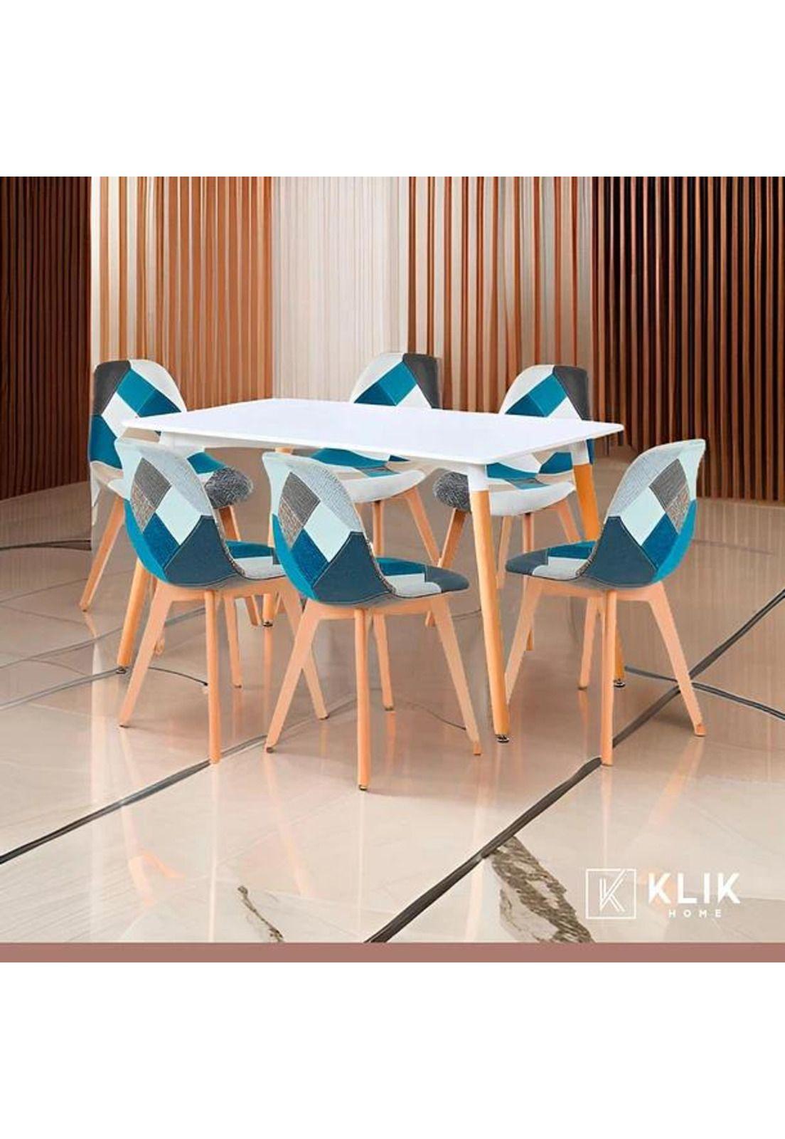Comedor mesa rectangular blanca 120cm + 6 silla Patchwork wo-1