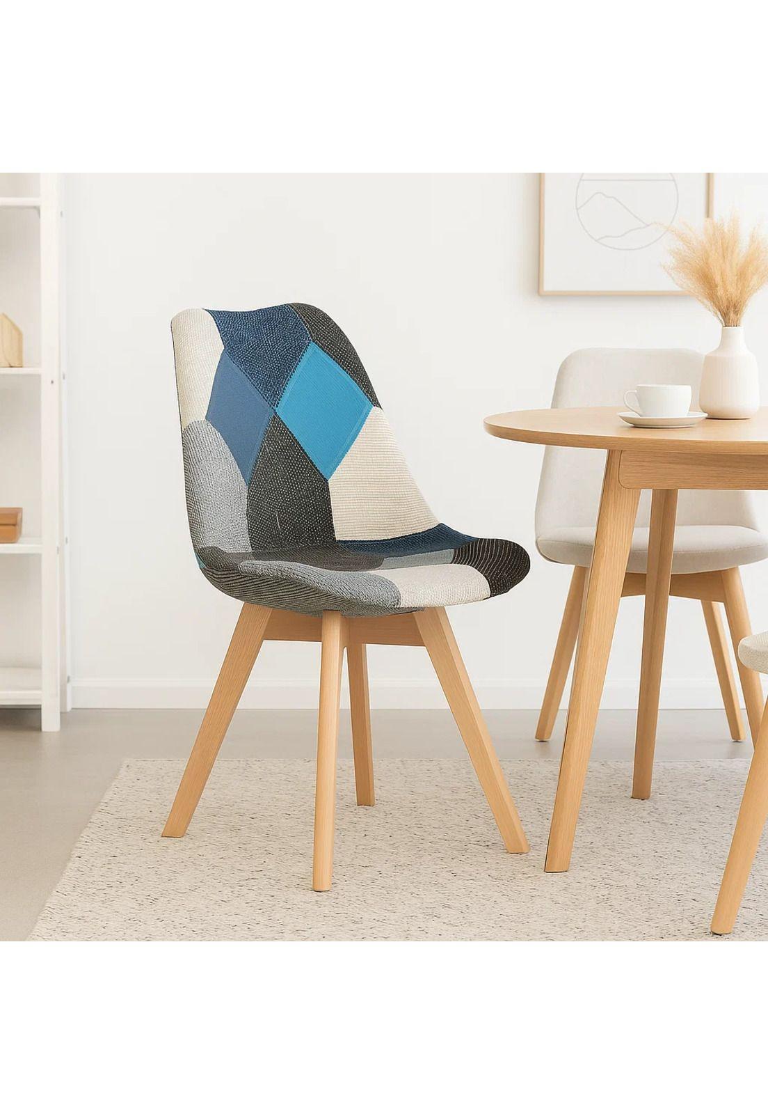 Silla Eames Patchwork Acolchada Tela Wood - Celeste-2