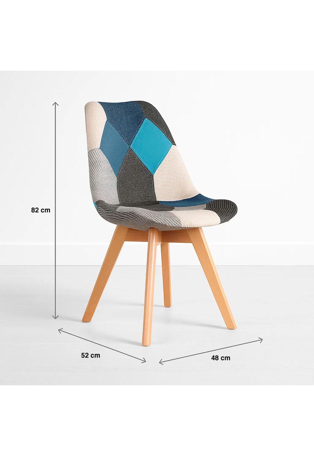 Silla Eames Patchwork Acolchada Tela Wood - Celeste-3