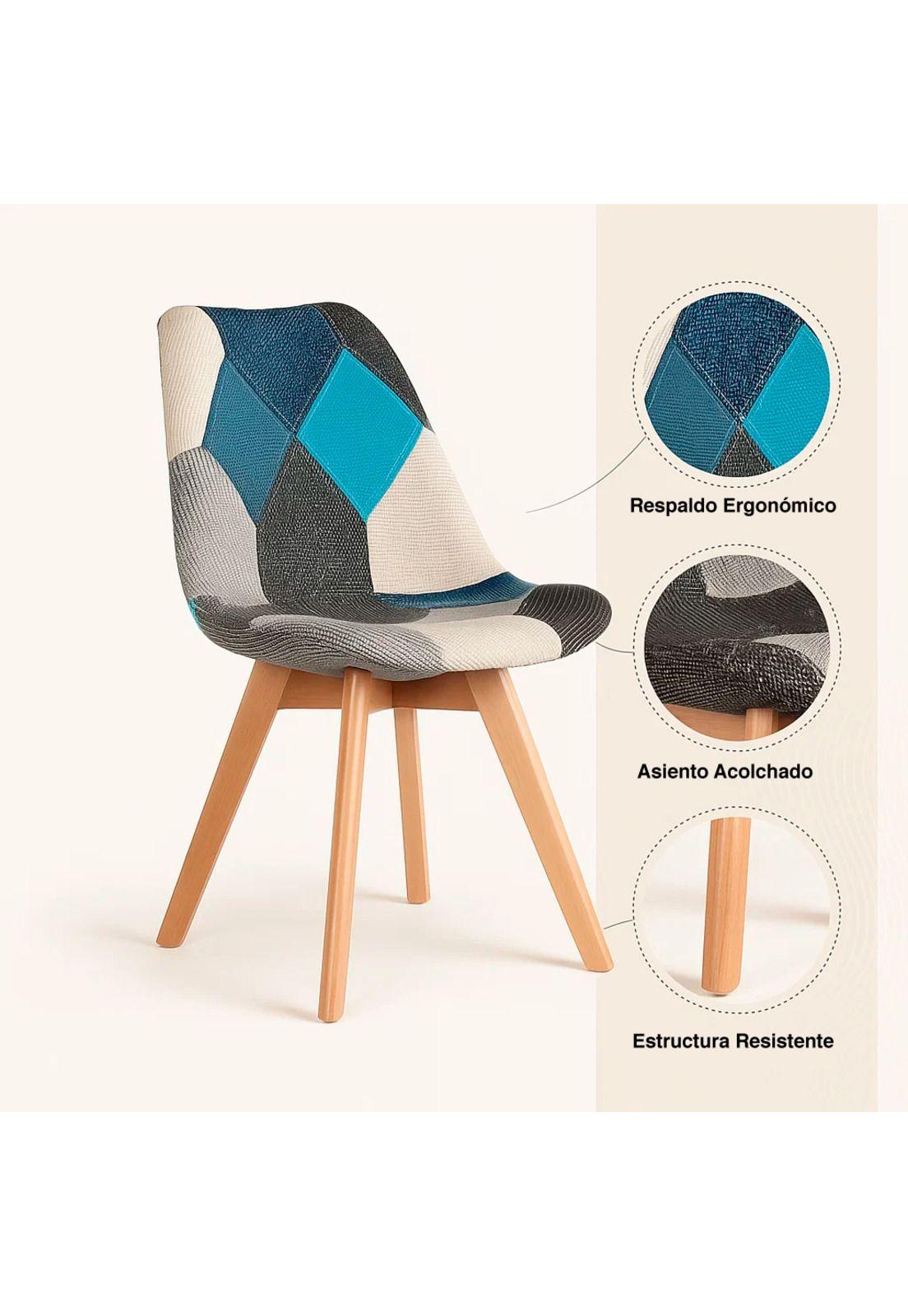 Silla Eames Patchwork Acolchada Tela Wood - Celeste-4