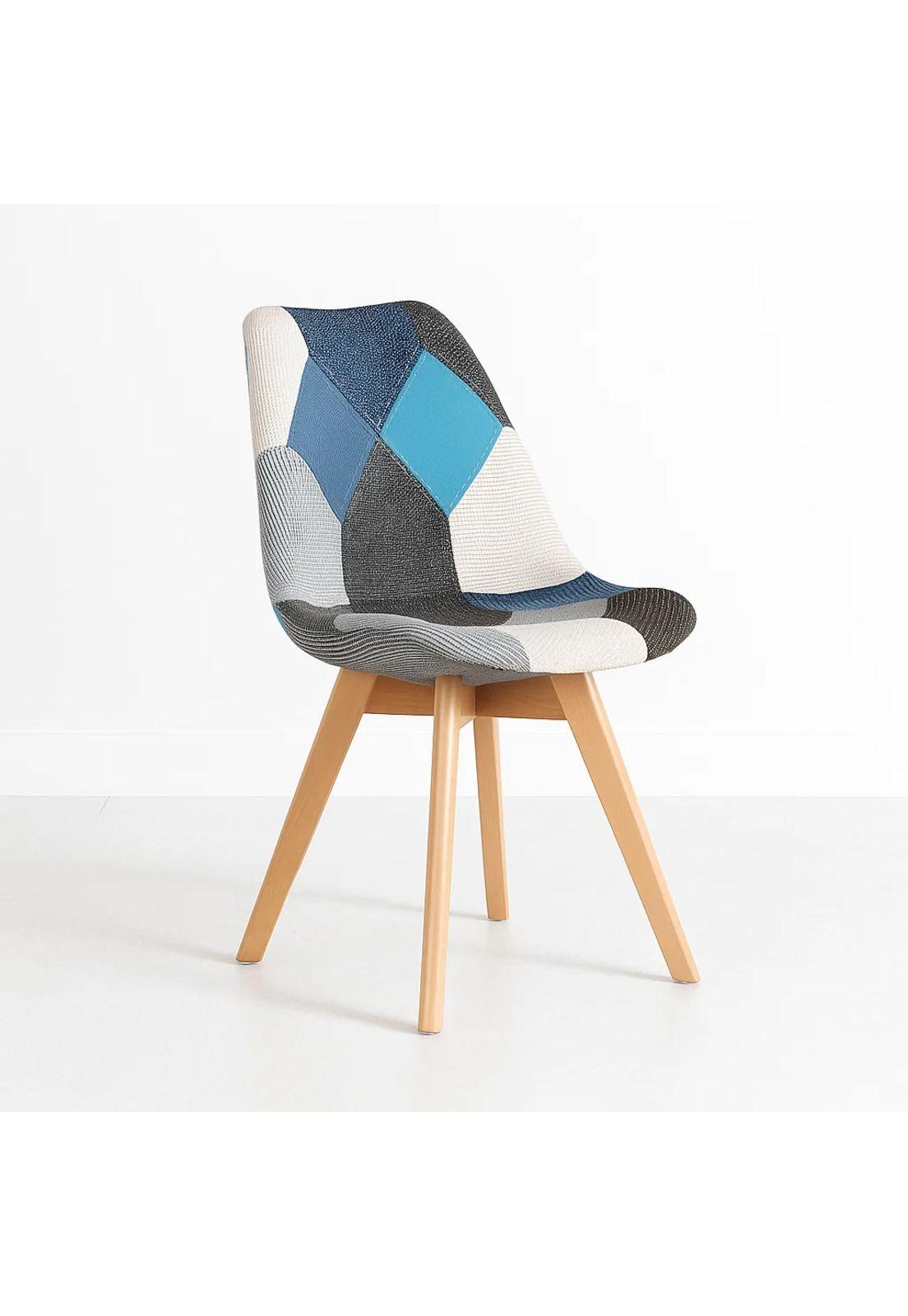 Silla Eames Patchwork Acolchada Tela Wood - Celeste-7