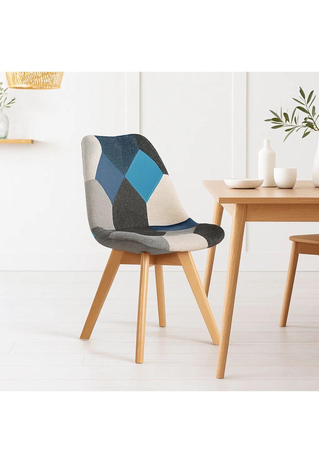 Silla Eames Patchwork Acolchada Tela Wood - Celeste-8